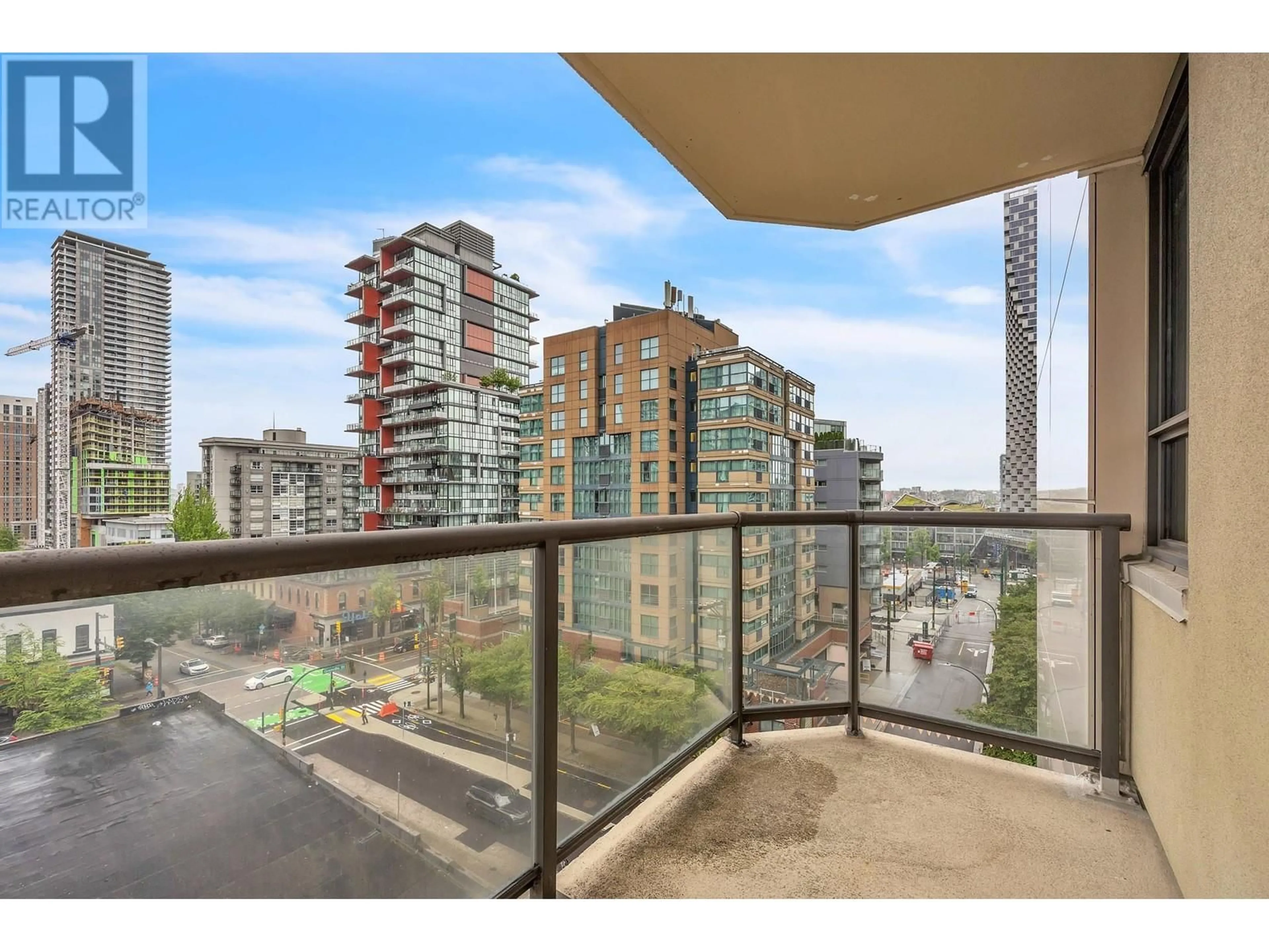 Balcony in the apartment, city buildings view from balcony for 607 - 789 DRAKE STREET, Vancouver British Columbia V6Z2N7