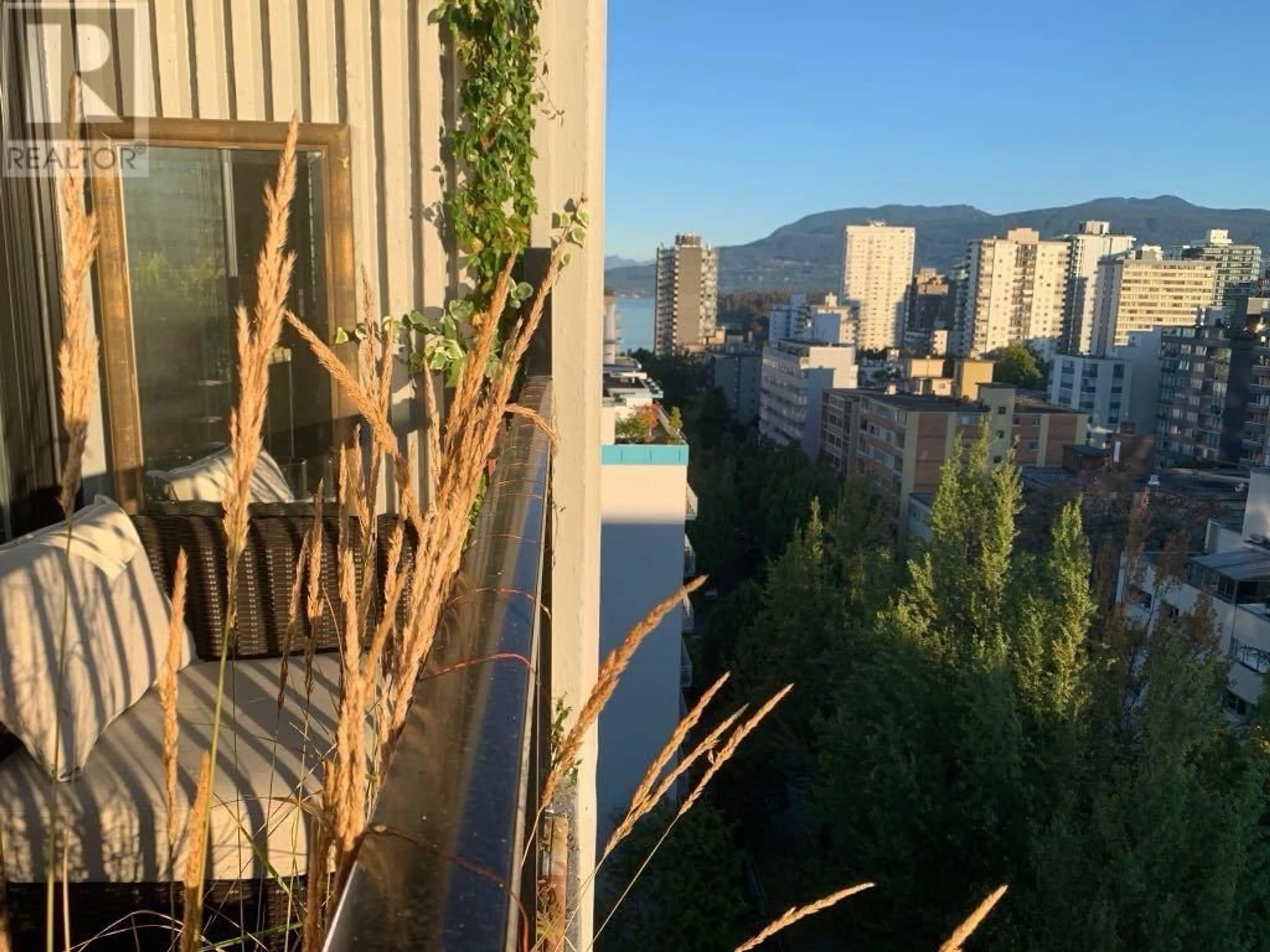 Balcony in the apartment, city buildings view from balcony for 1403 - 1330 HARWOOD STREET, Vancouver British Columbia V6E1S8