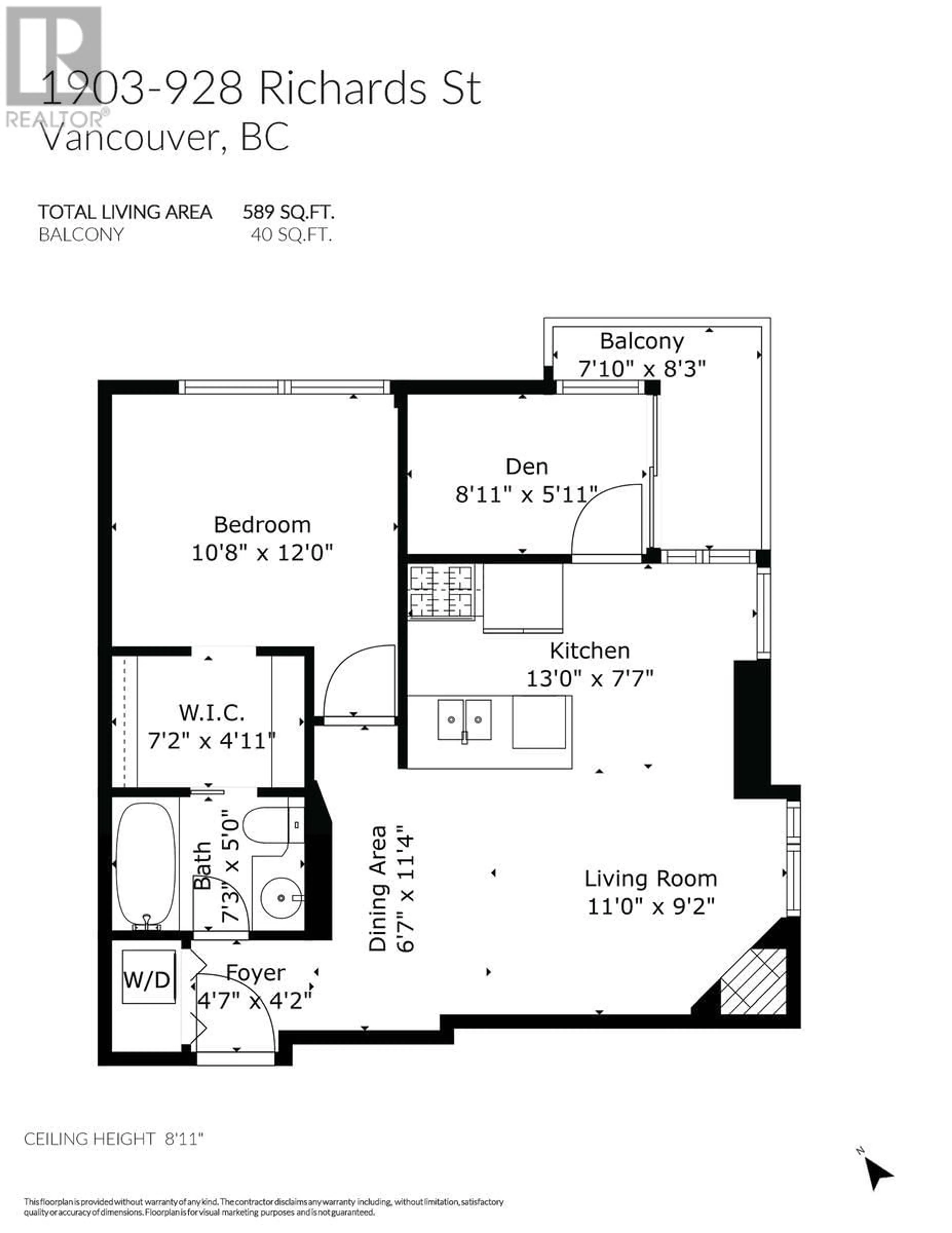 Floor plan for 1903 - 928 RICHARDS STREET, Vancouver British Columbia V6B6P6