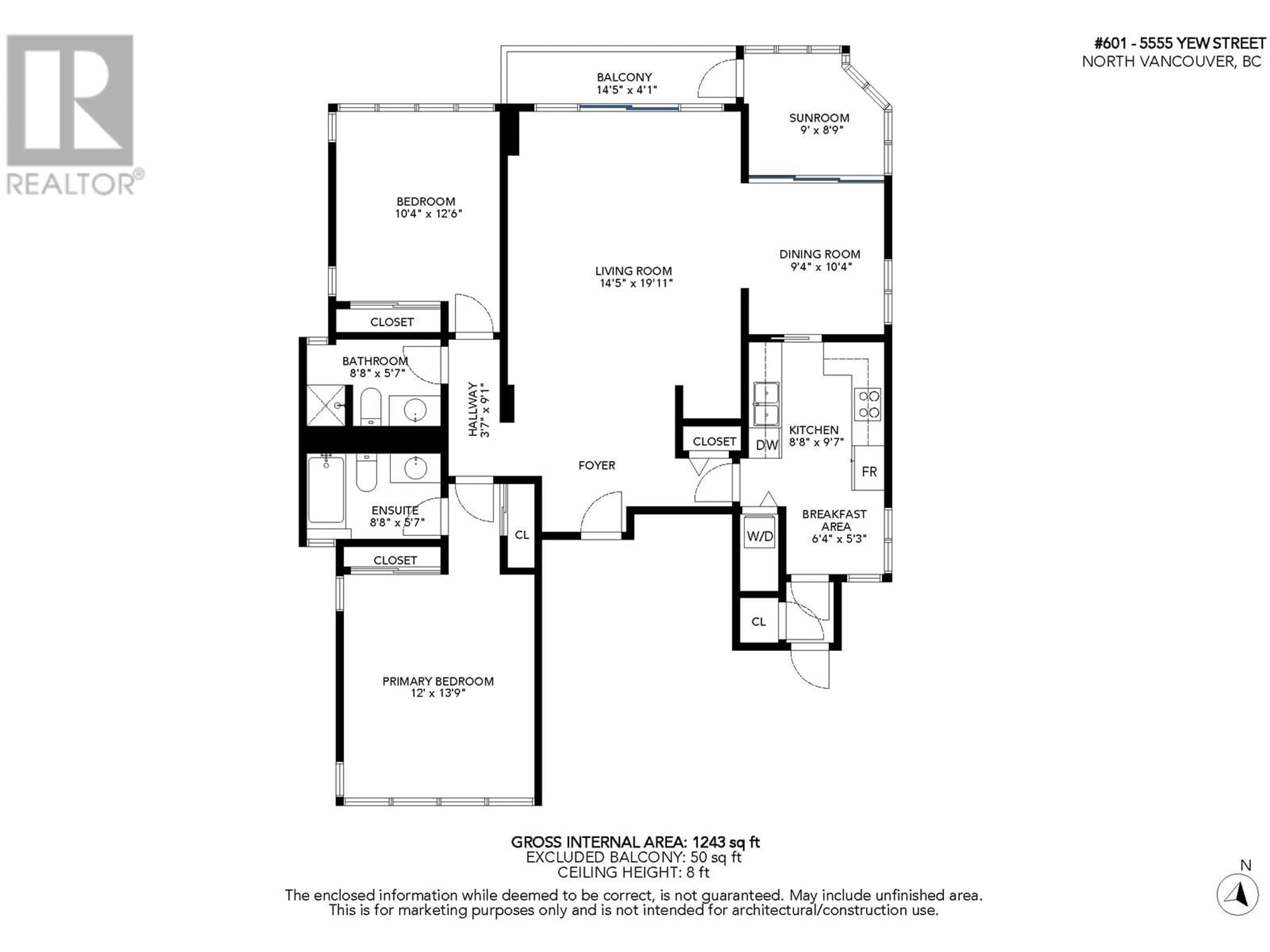 Floor plan for 601 - 5555 YEW STREET, Vancouver British Columbia V6M3X9