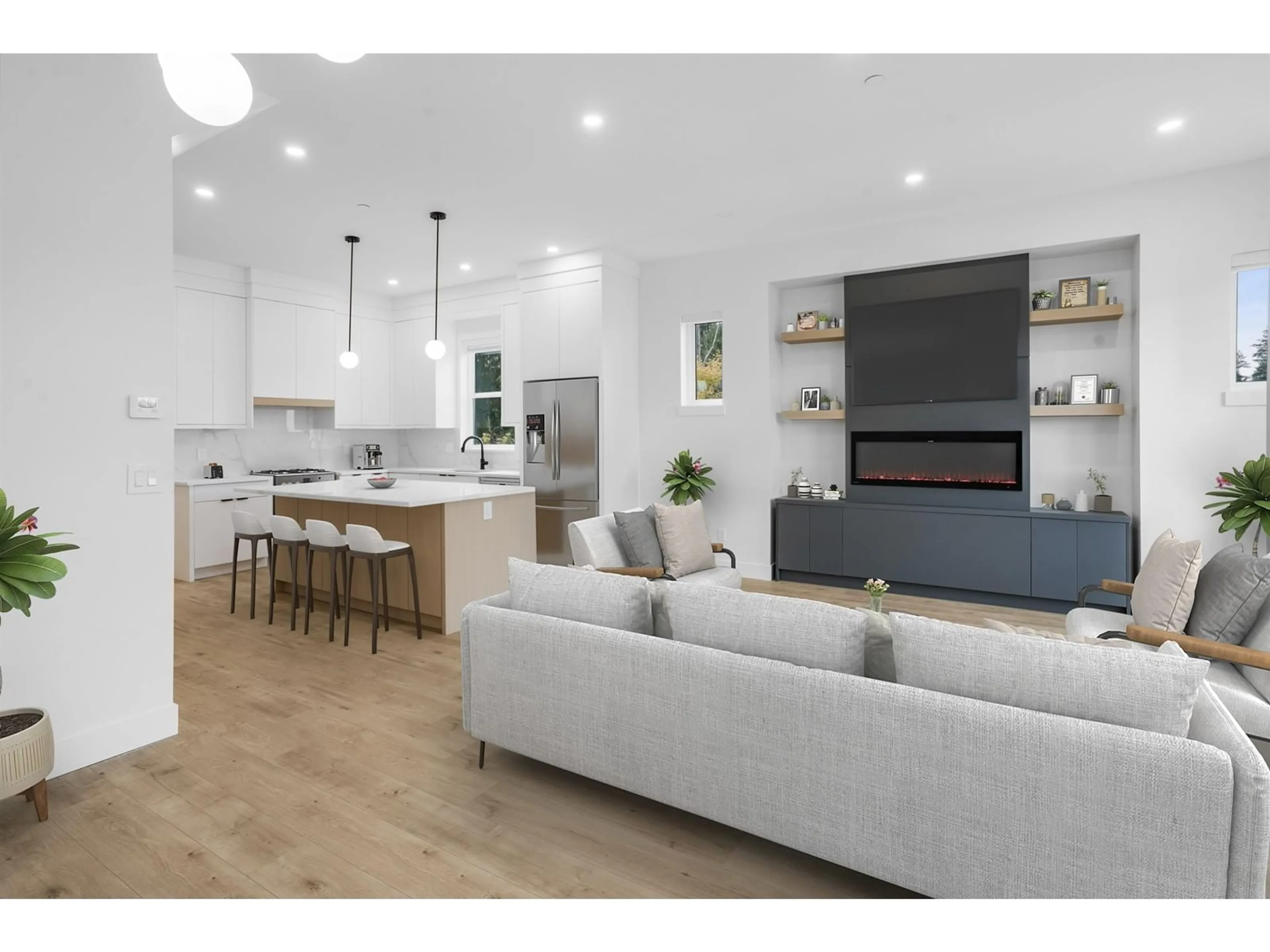 Open concept kitchen, wood/laminate floor for 20483 74B, Langley British Columbia V2Y3S8