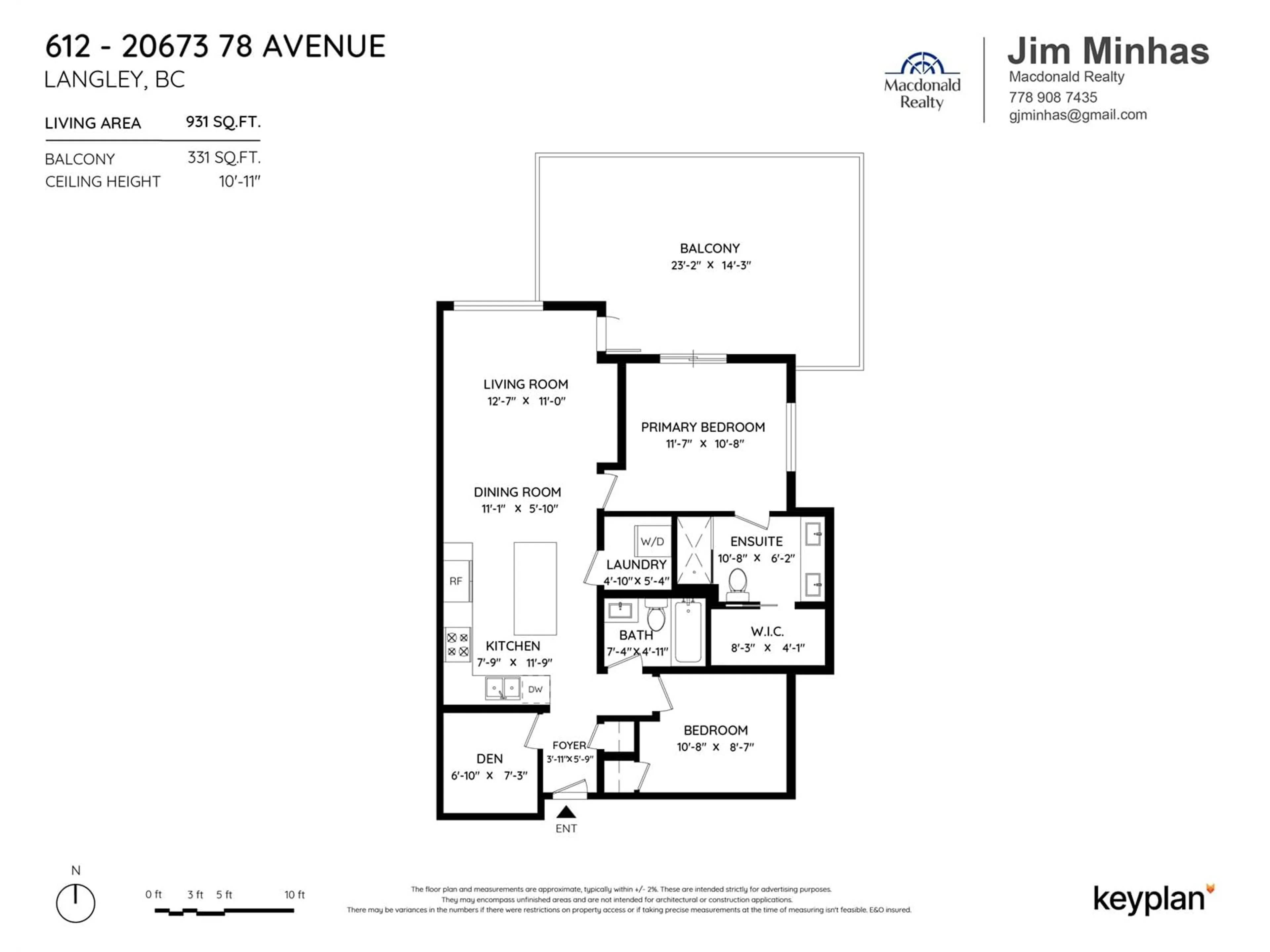 Floor plan for 612 - 20673 78, Langley British Columbia V5S3K1