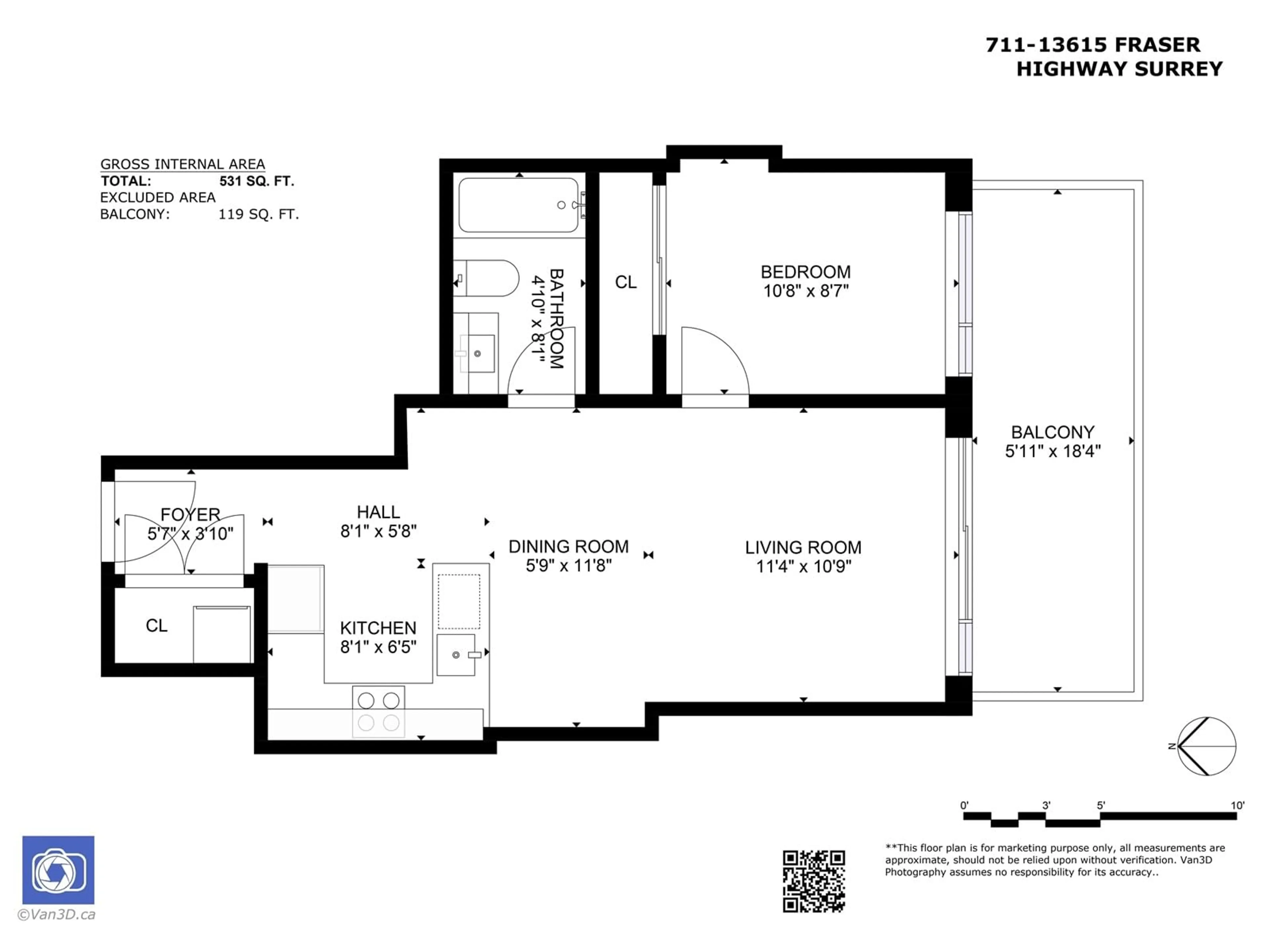 Floor plan for 711 - 13615 FRASER, Surrey British Columbia V3T0P7
