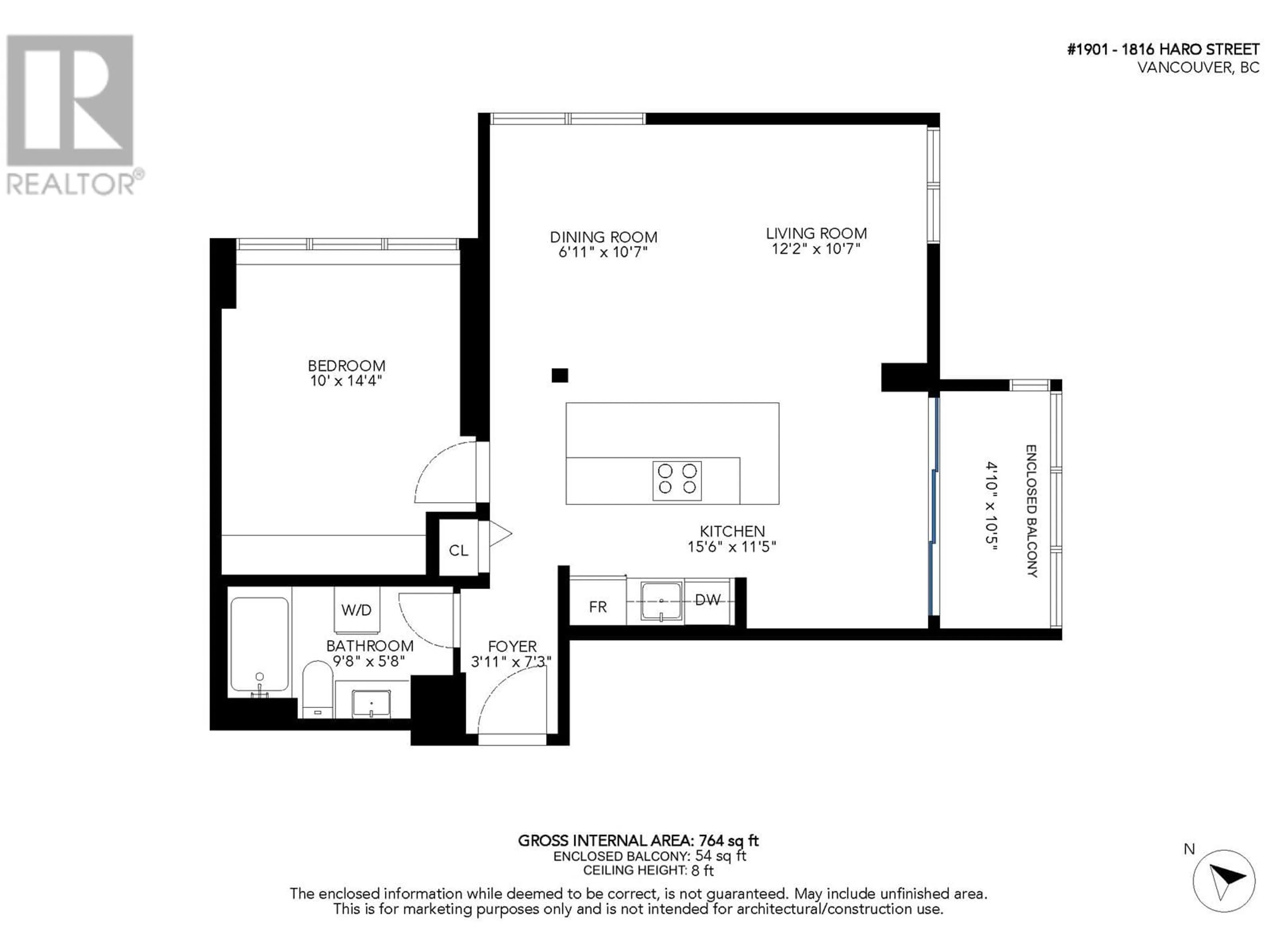 Floor plan for 1901 - 1816 HARO STREET, Vancouver British Columbia V6G2Y7