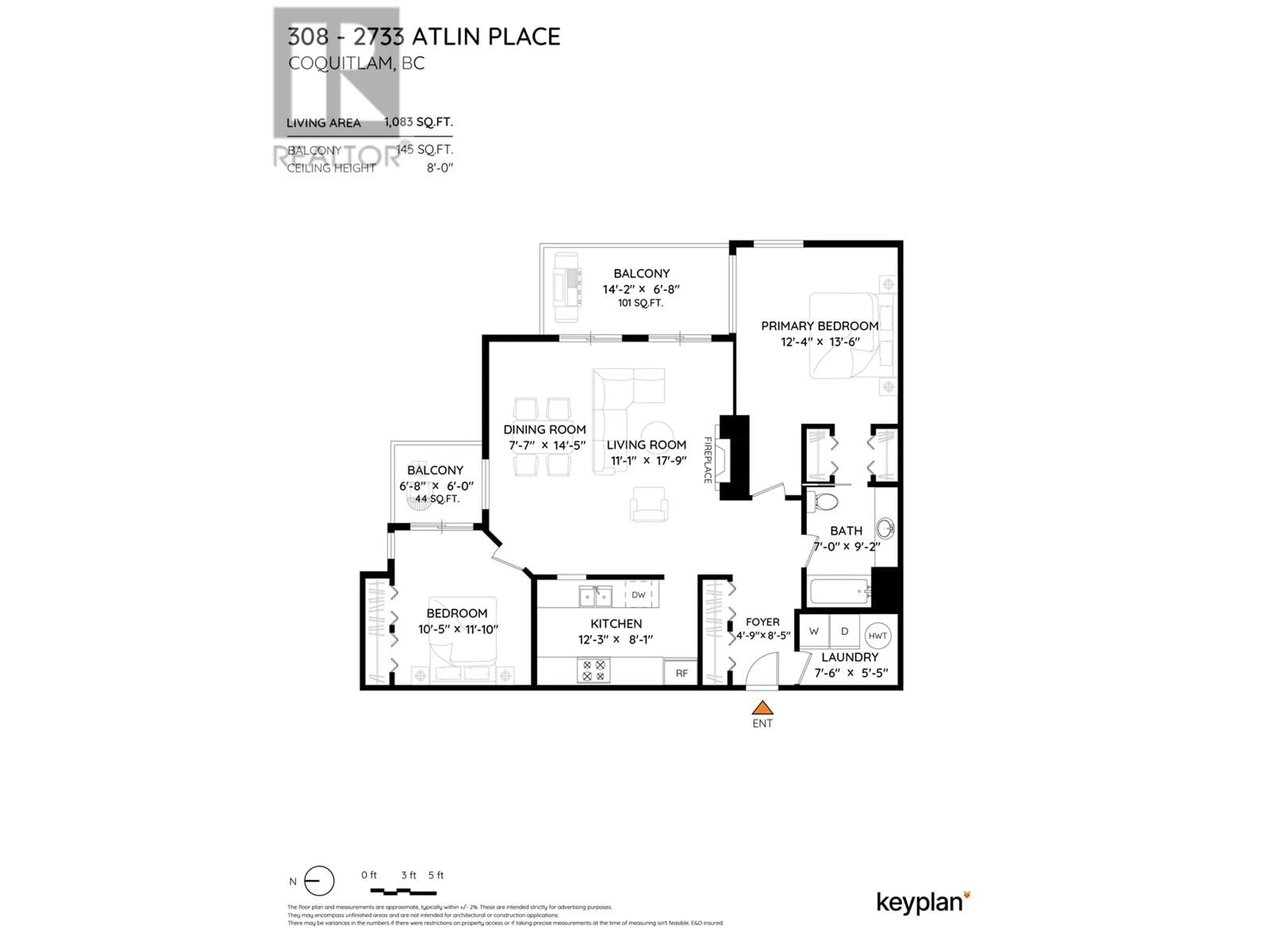 Floor plan for 308 - 2733 ATLIN PLACE, Coquitlam British Columbia V3C5B1