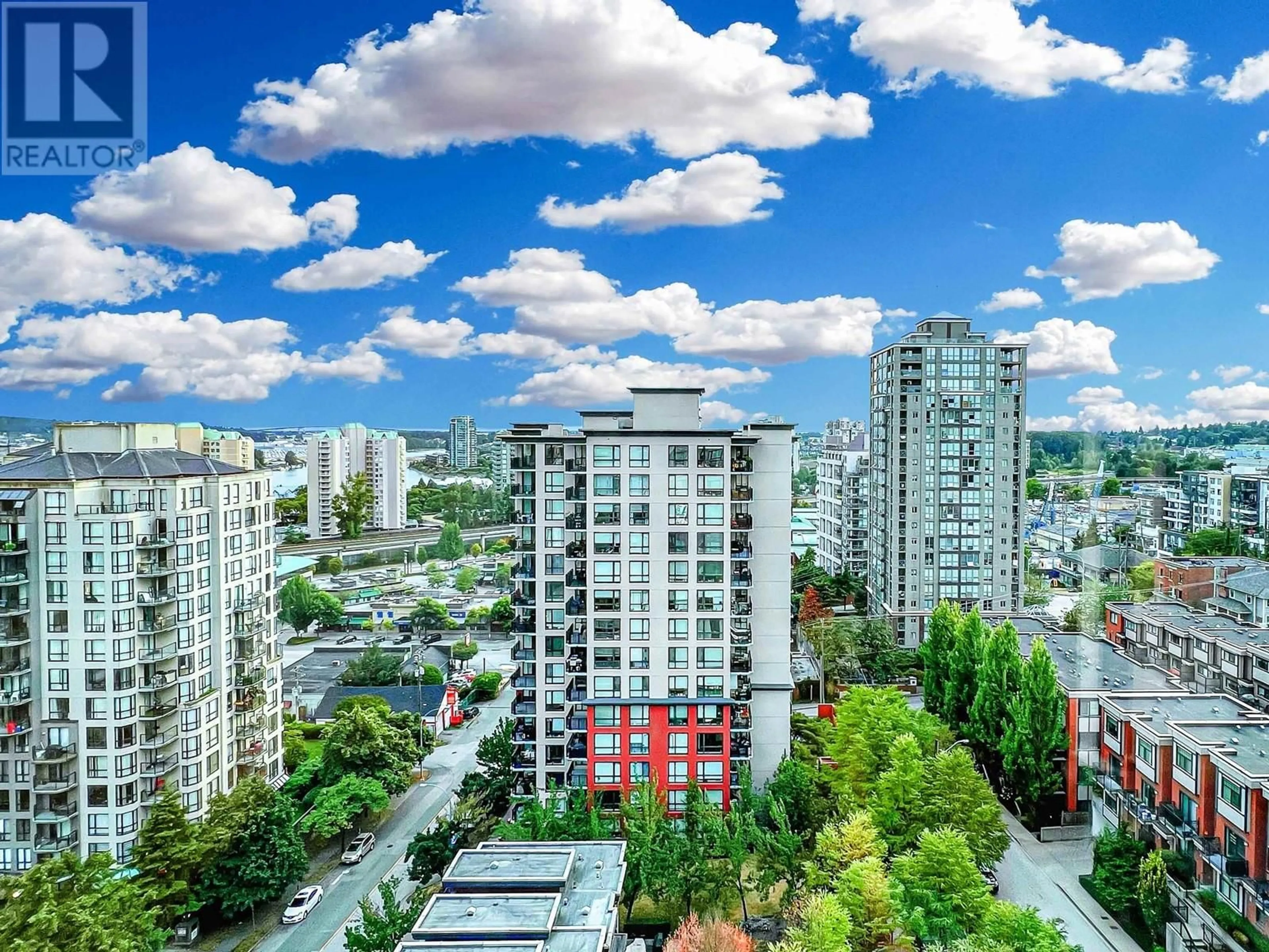 A pic from outside/outdoor area/front of a property/back of a property/a pic from drone, city buildings view from balcony for 1201 - 813 AGNES STREET, New Westminster British Columbia V3M0A9