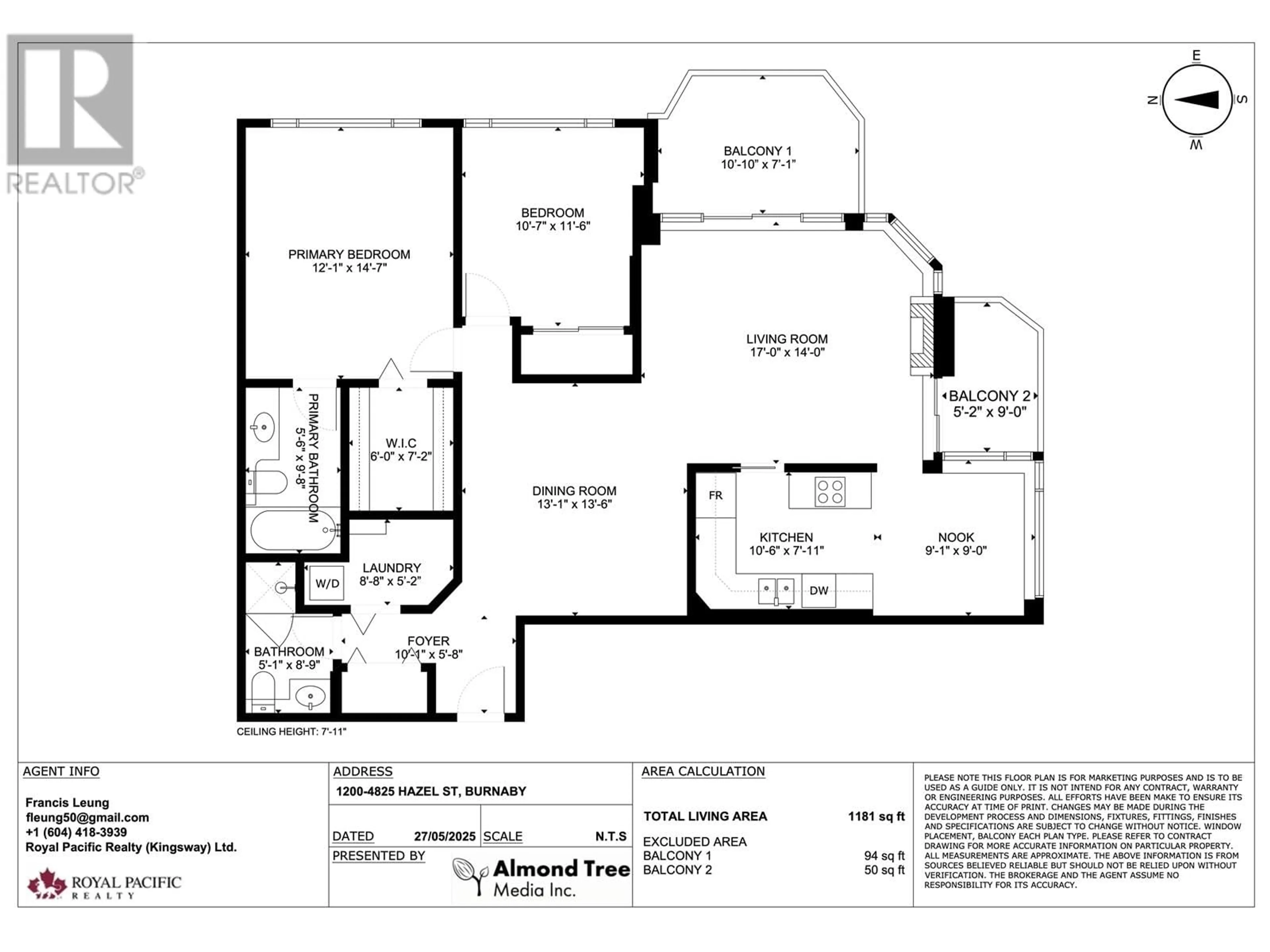 Floor plan for 1200 - 4825 HAZEL STREET, Burnaby British Columbia V5H4N4
