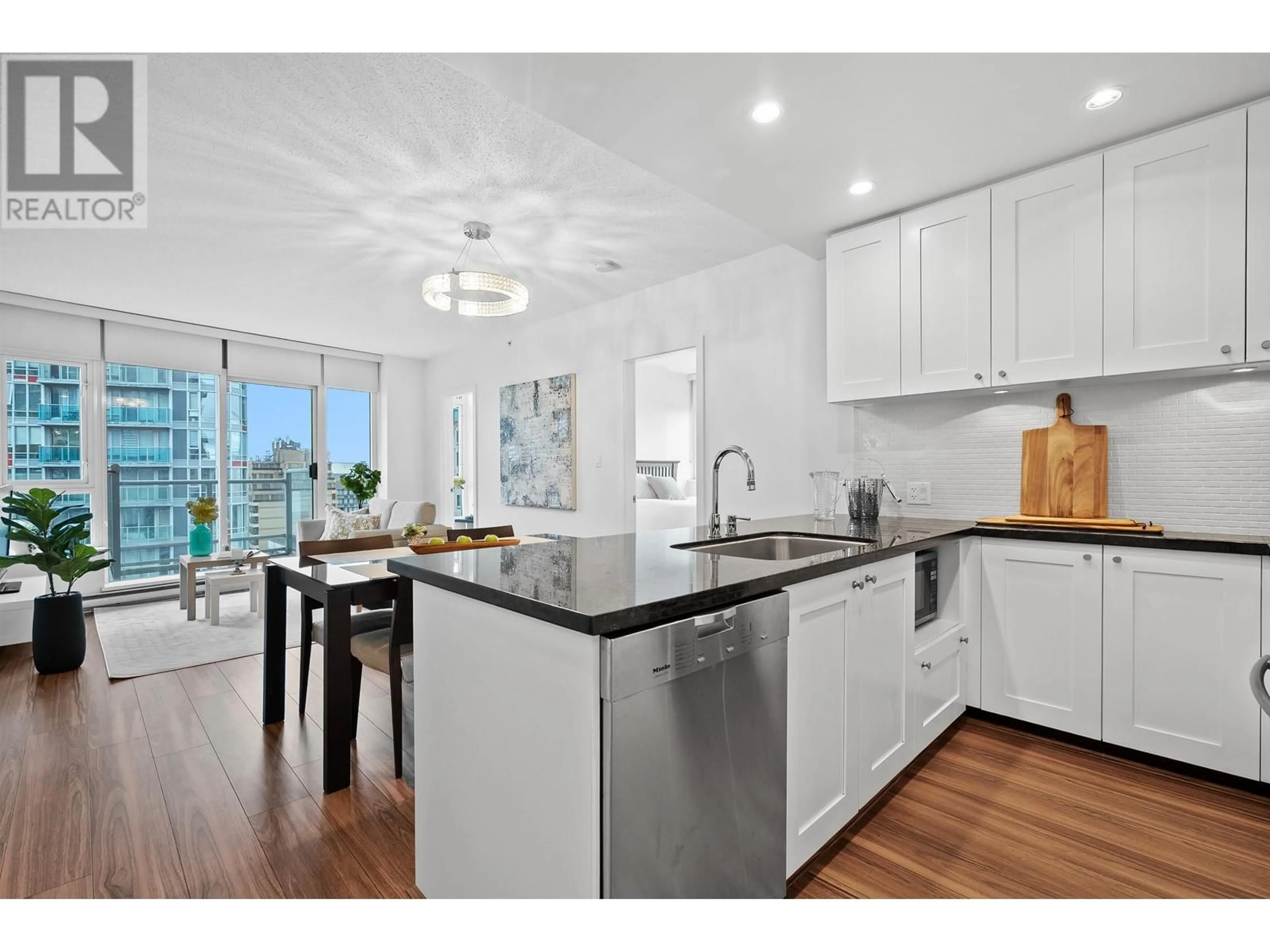 Open concept kitchen, wood/laminate floor for 1504 - 821 CAMBIE STREET, Vancouver British Columbia V6B0E3