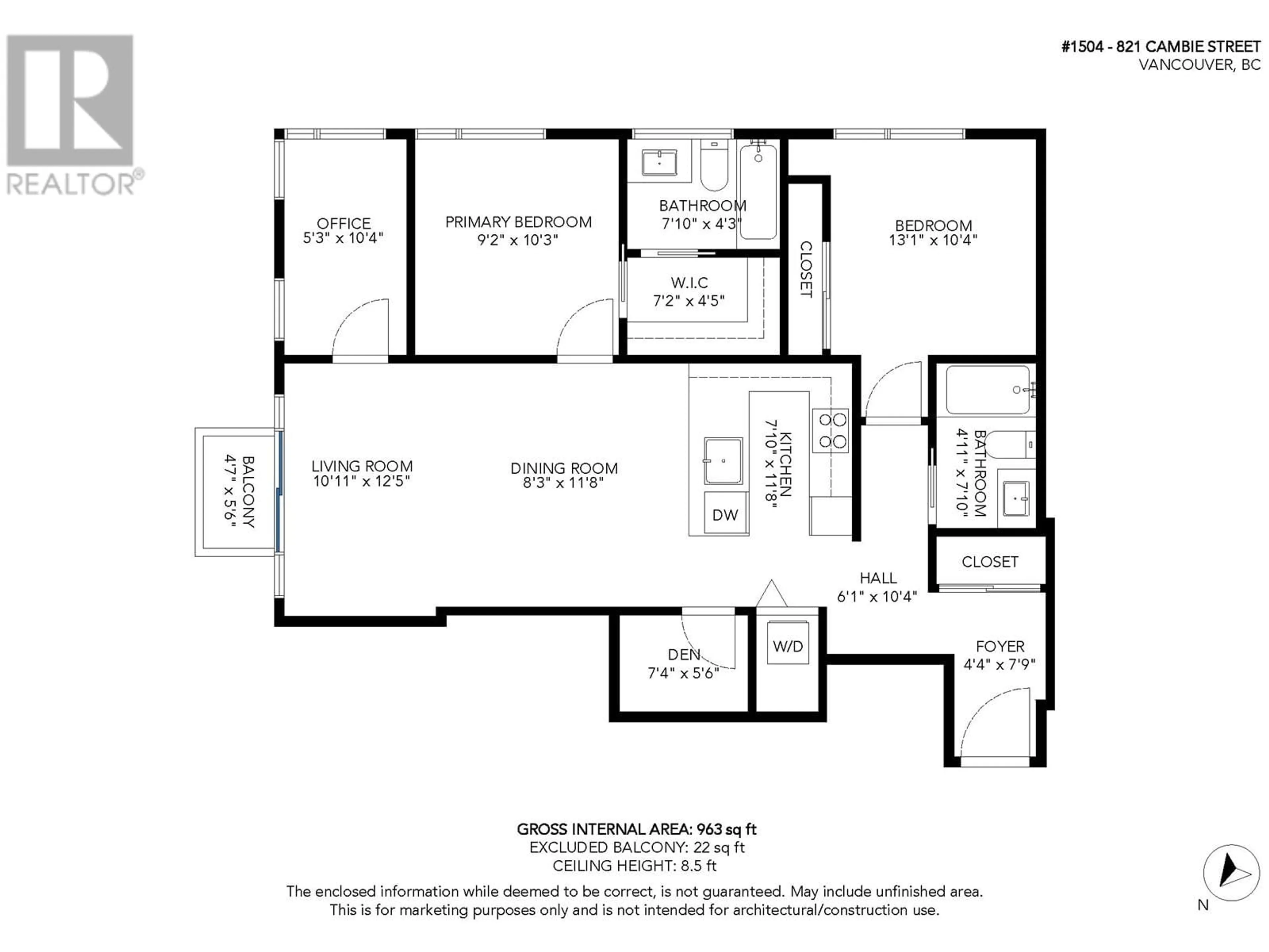 Floor plan for 1504 - 821 CAMBIE STREET, Vancouver British Columbia V6B0E3
