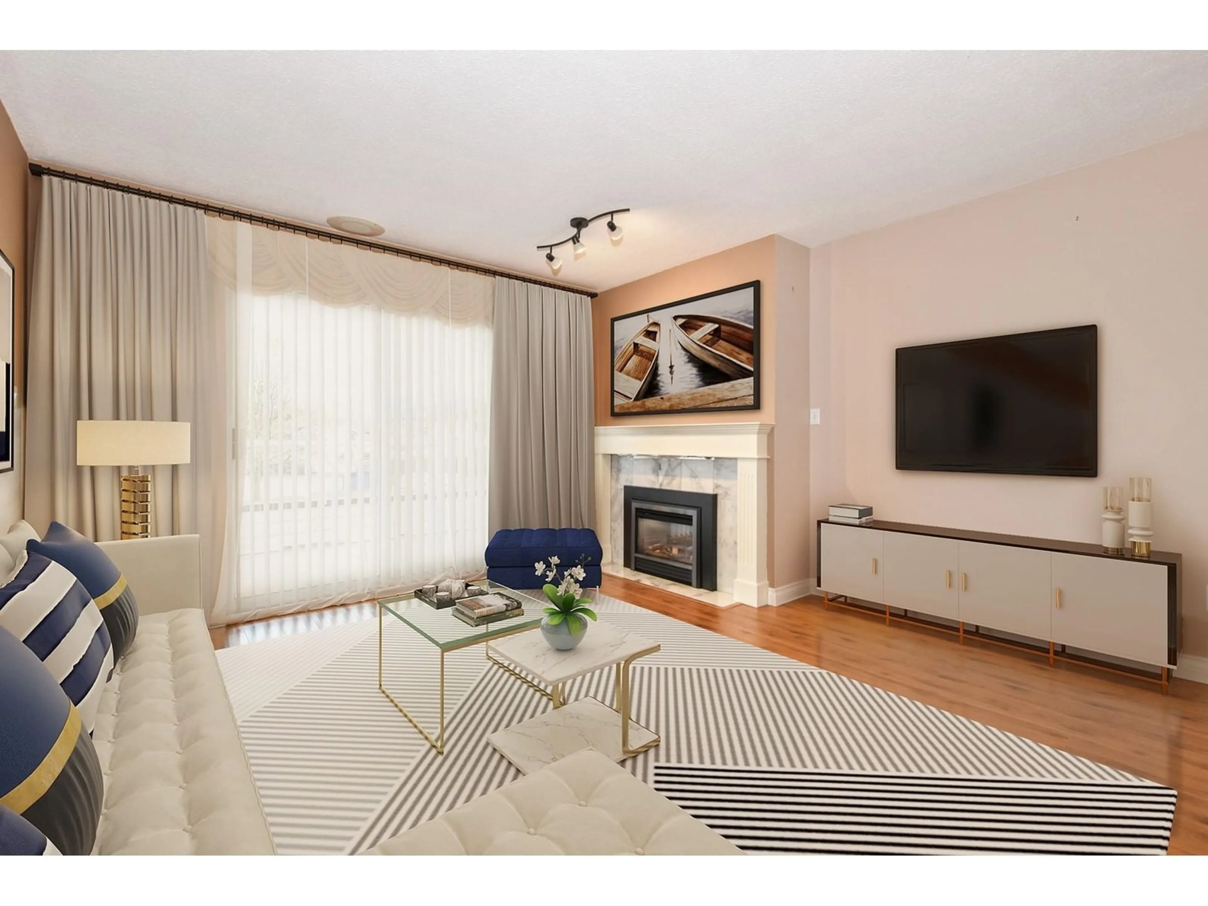 Living room with furniture, wood/laminate floor for 110 - 7651 AMBER DRIVE, Chilliwack British Columbia V2R3J6