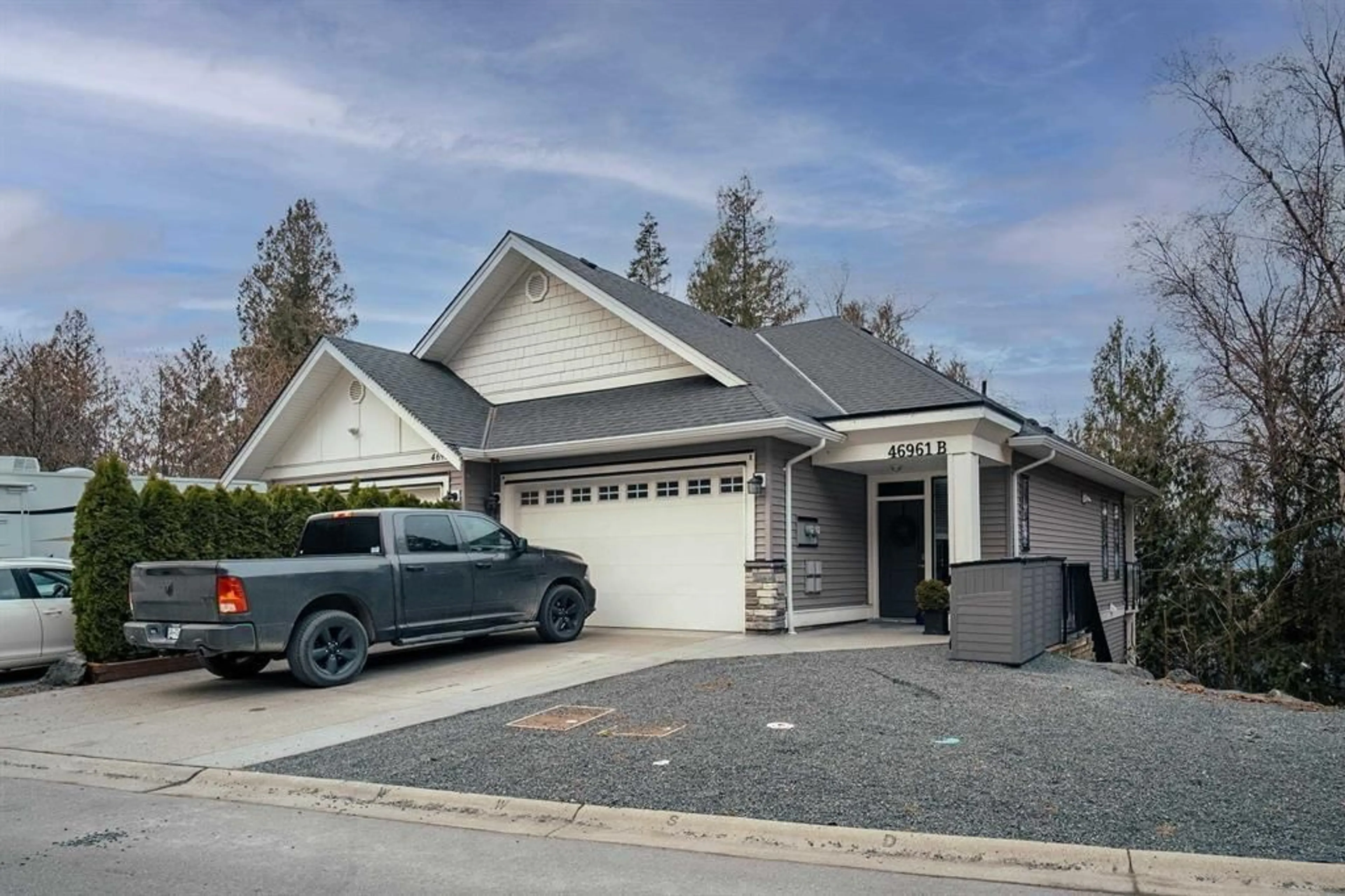 Home with vinyl exterior material, street for B - 46961 SYLVAN DRIVE, Chilliwack British Columbia V2R0X2
