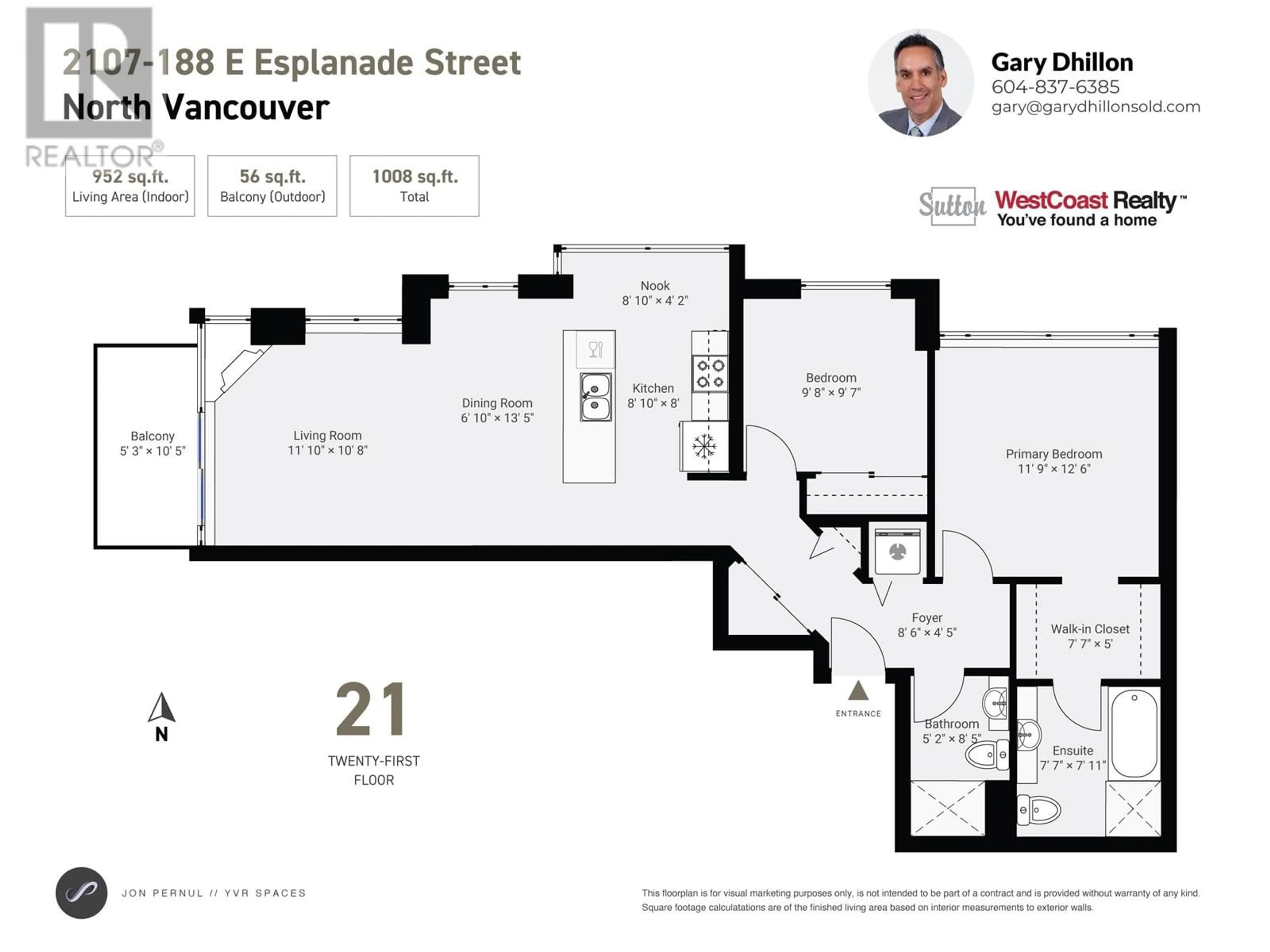 Floor plan for 2107 - 188 ESPLANADE, North Vancouver British Columbia V7L4Y1