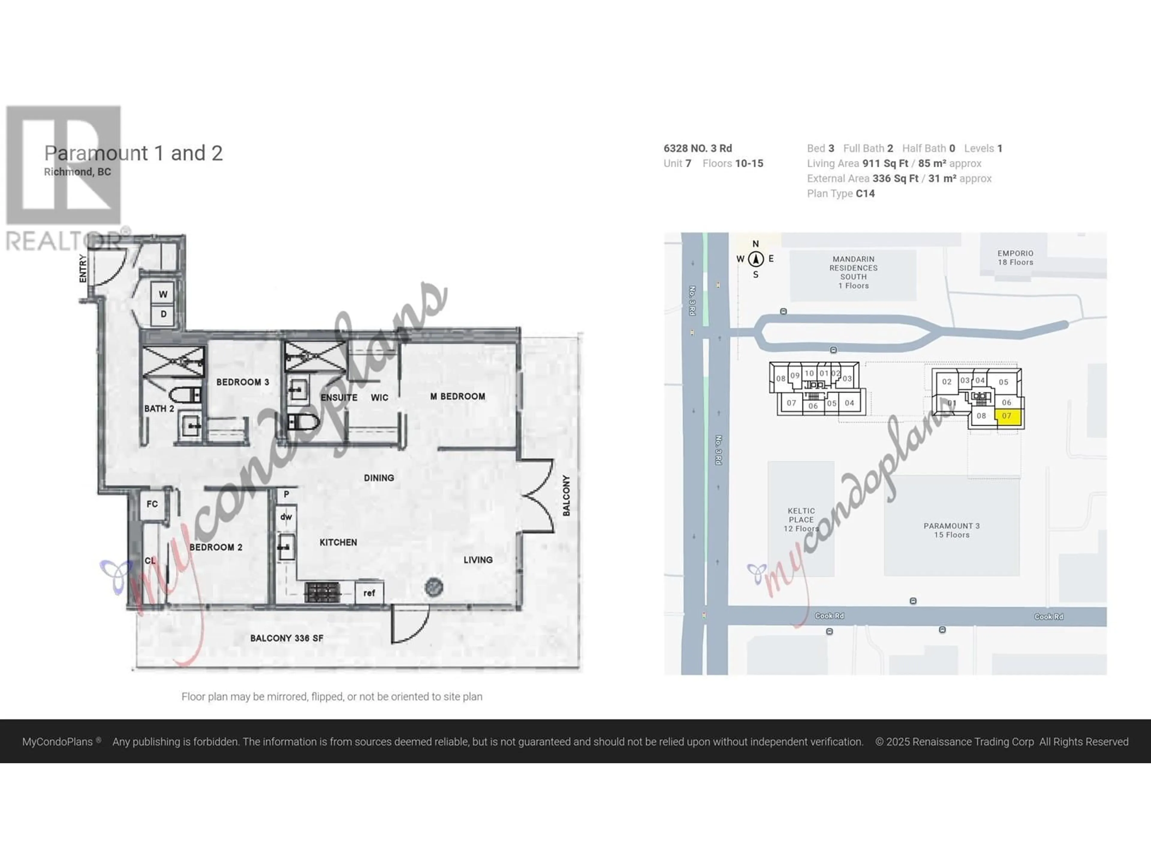 Floor plan for 1407 - 6328 NO. 3 ROAD, Richmond British Columbia V6Y0L6
