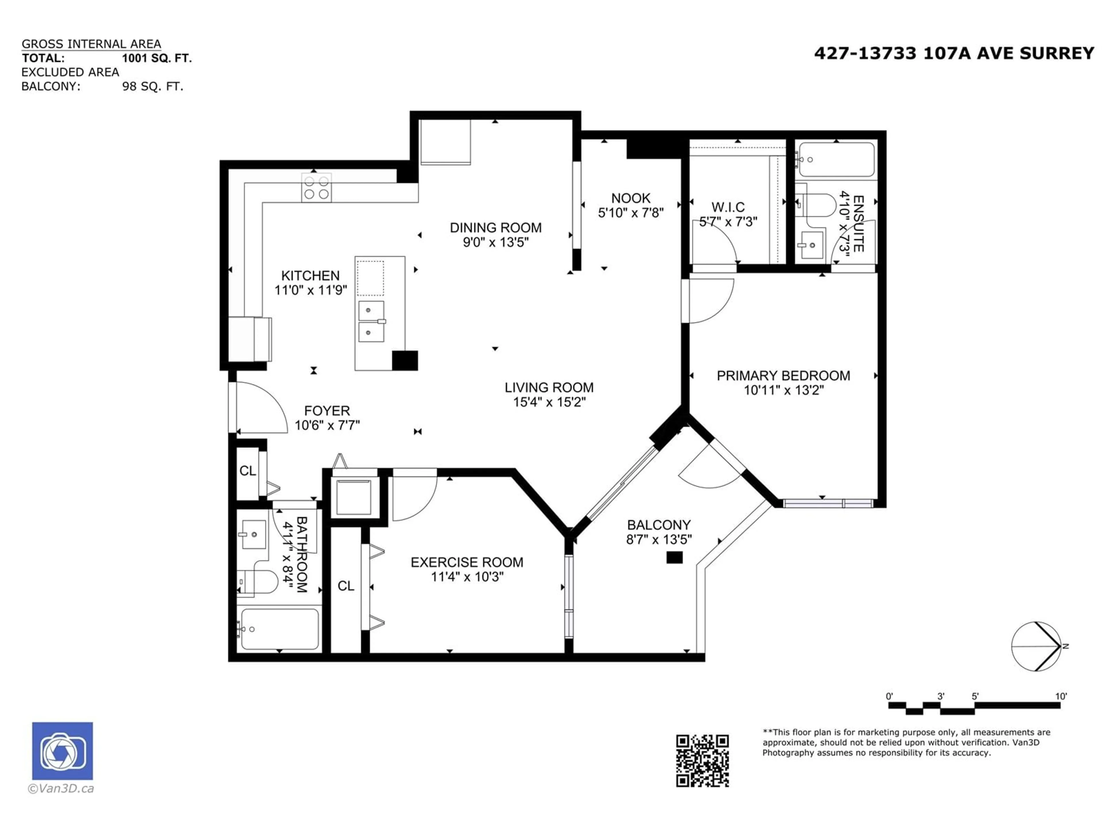 Floor plan for 427 - 13733 107A, Surrey British Columbia V3T0B7
