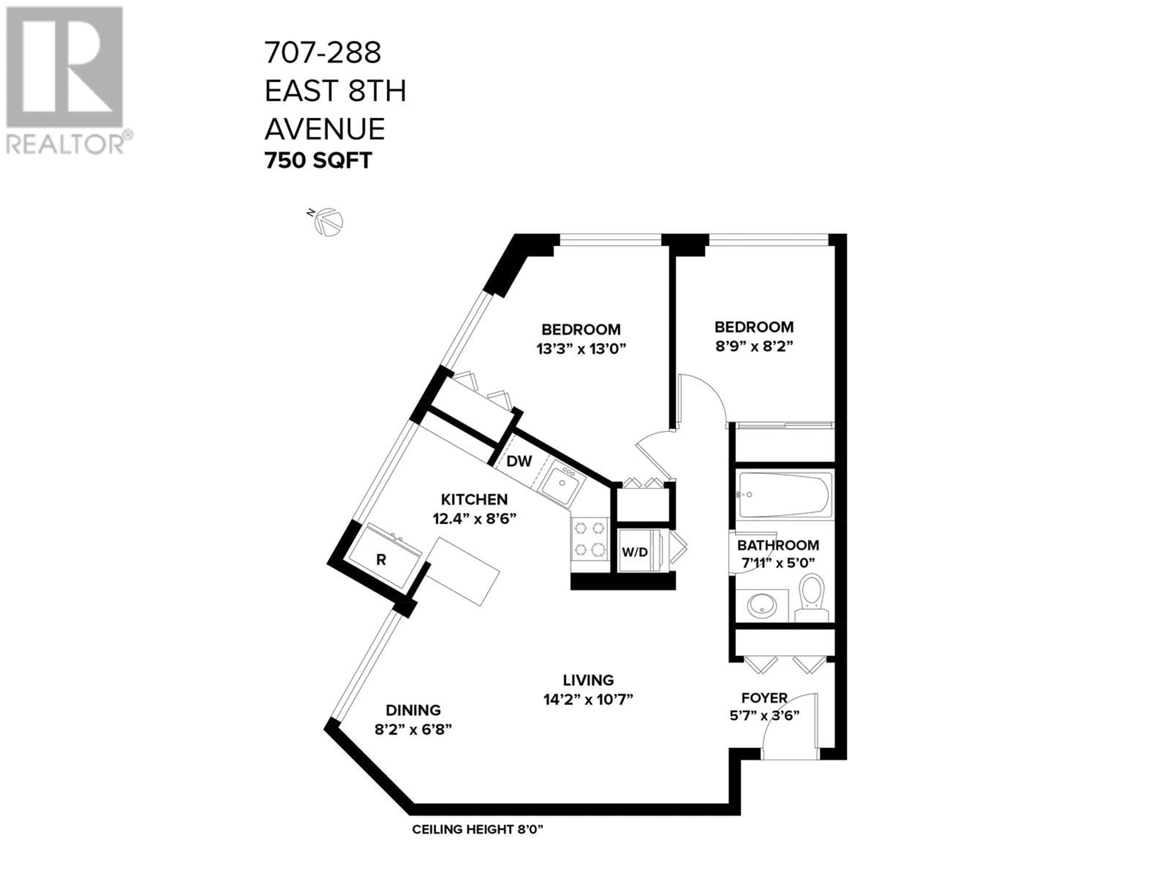 Floor plan for 707 - 288 8 AVENUE, Vancouver British Columbia V5T4S8