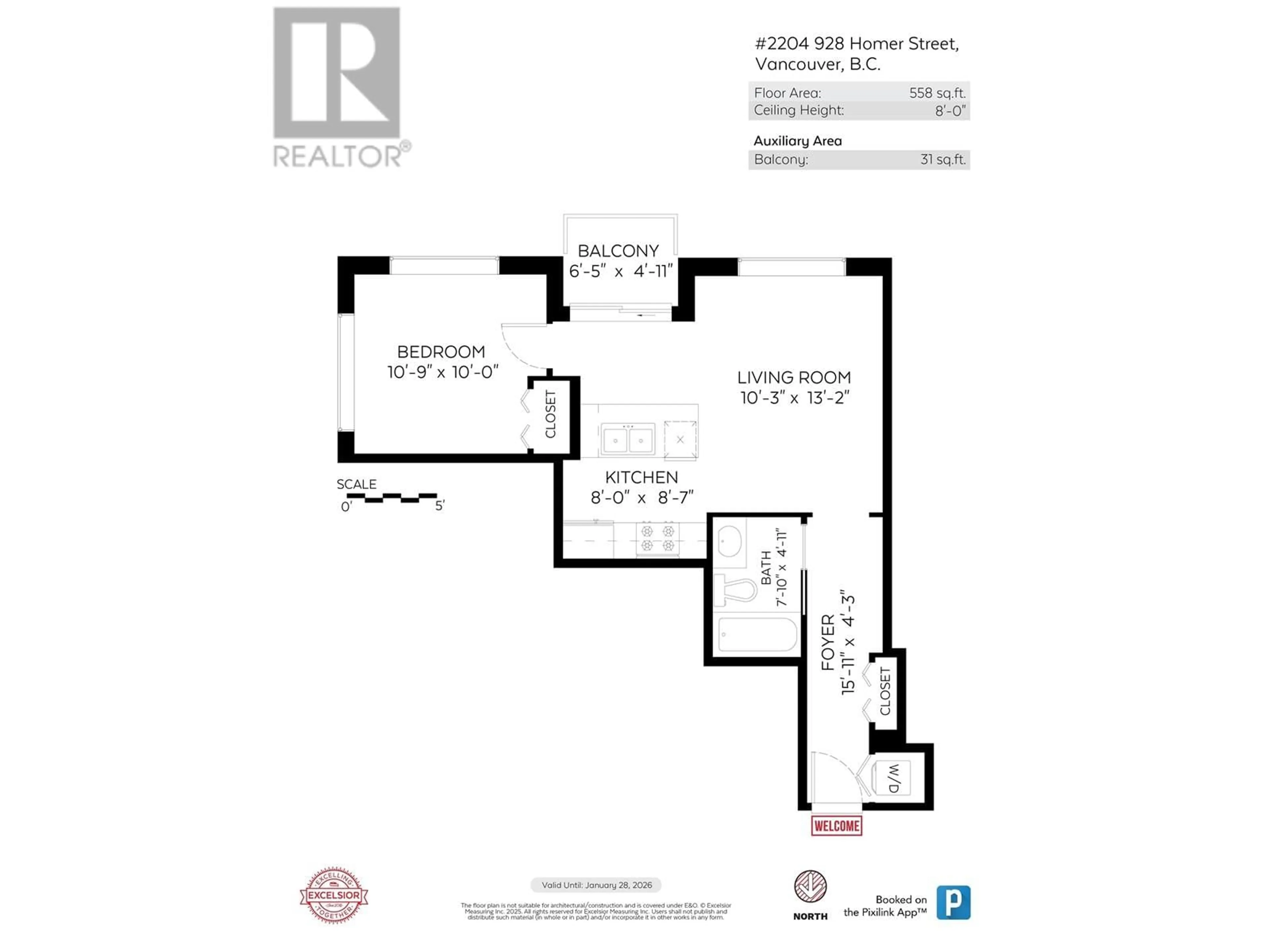 Floor plan for 2204 - 928 HOMER STREET, Vancouver British Columbia V6B1T7