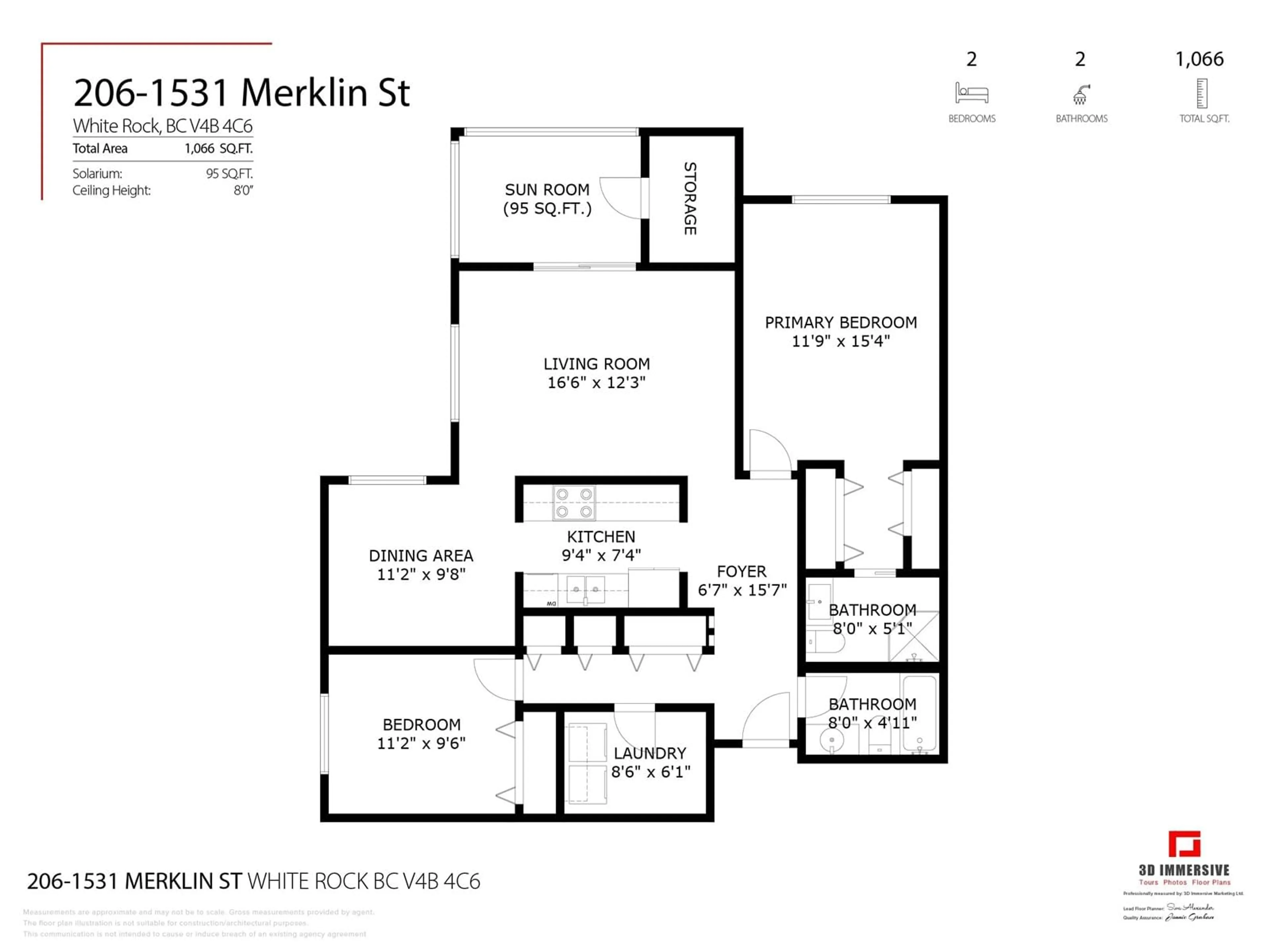 Floor plan for 206 - 1531 MERKLIN, White Rock British Columbia V4B4C6