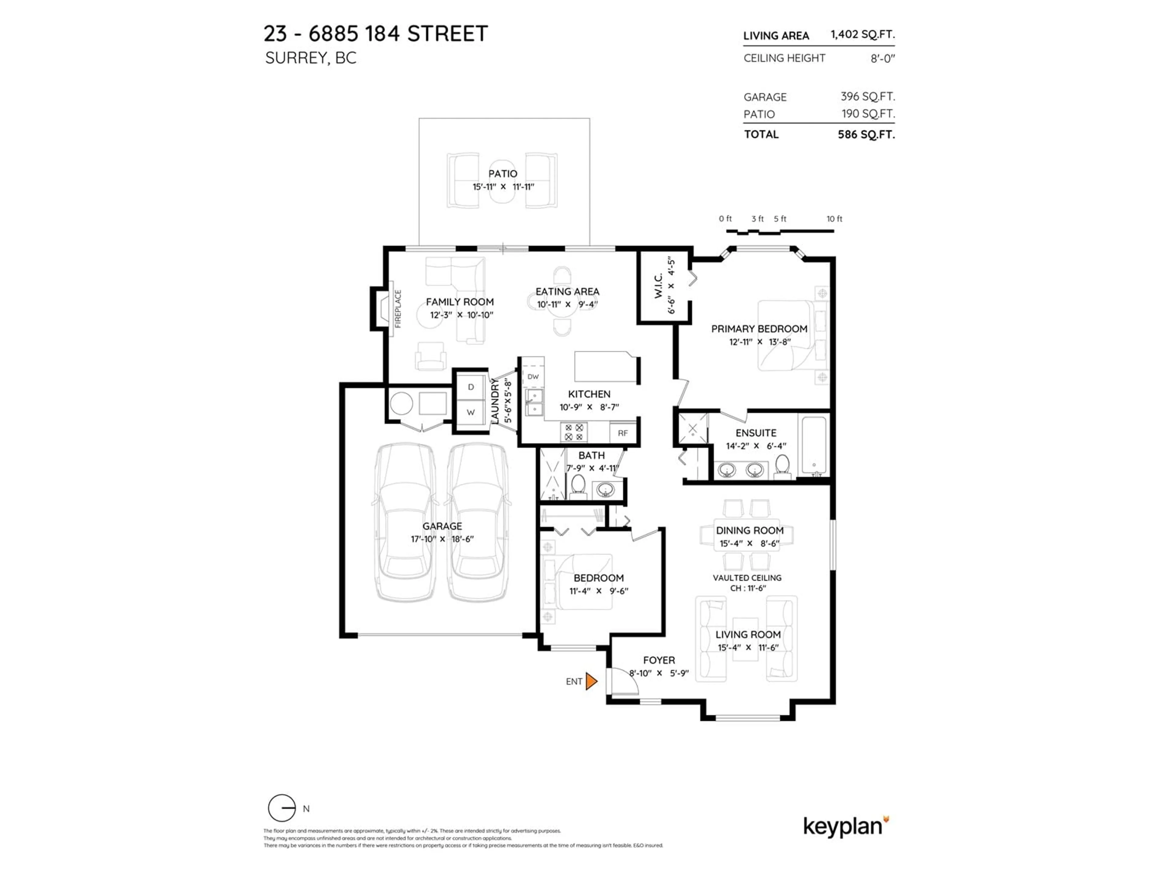 Floor plan for 23 - 6885 184, Surrey British Columbia V3S9G1
