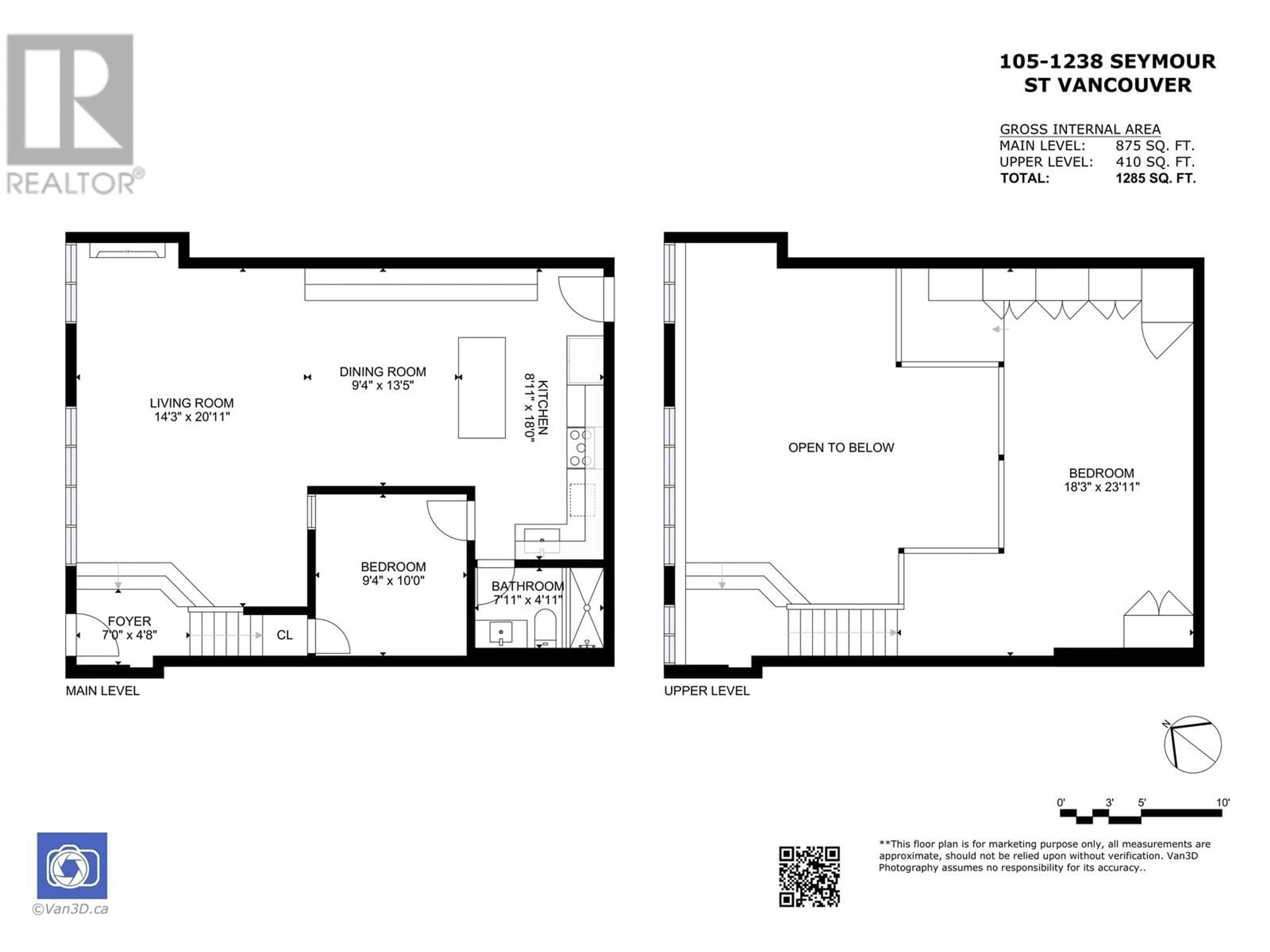 Floor plan for 105 - 1238 SEYMOUR STREET, Vancouver British Columbia V6B6J3