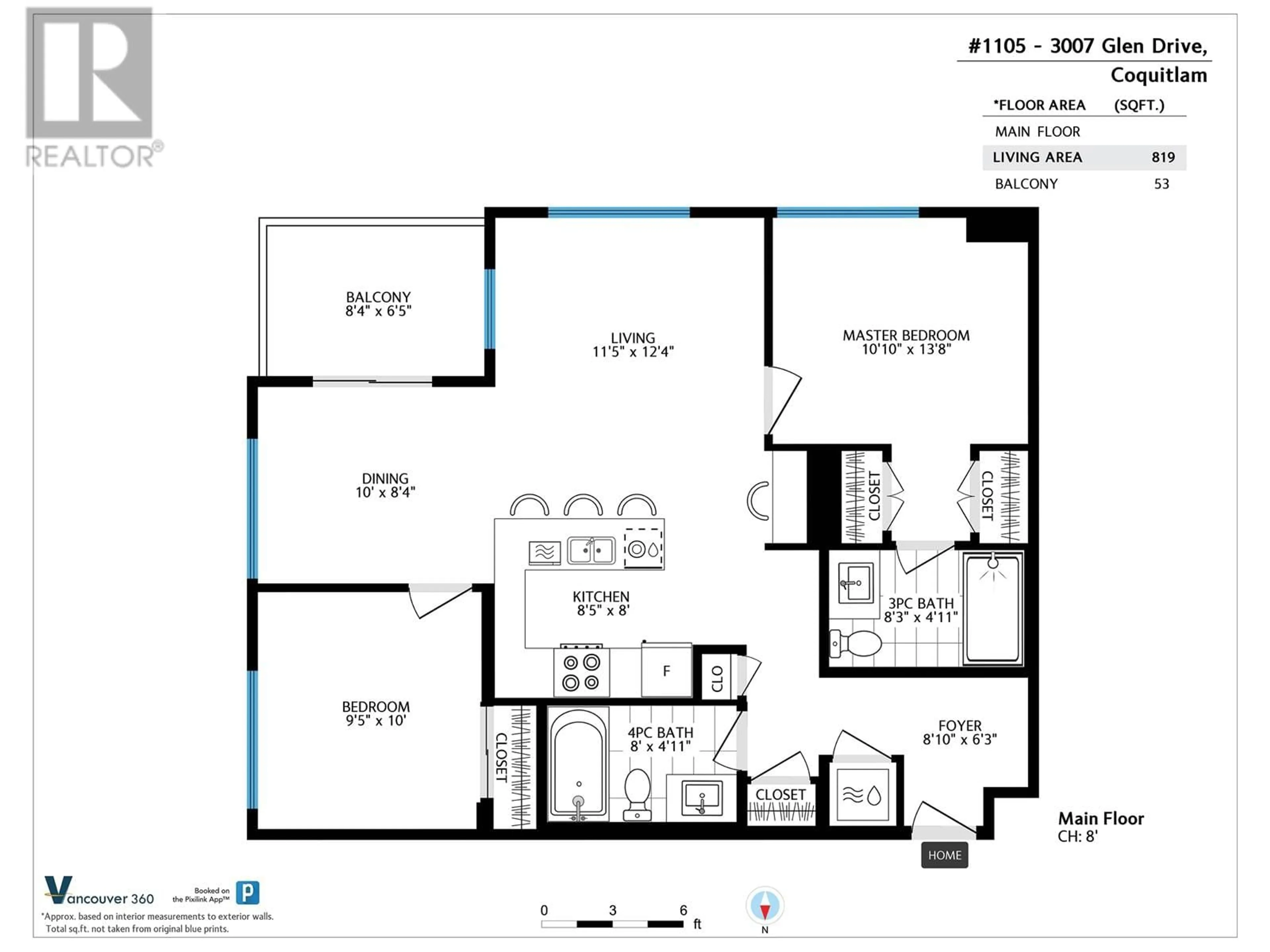 Floor plan for 1105 - 3007 GLEN DRIVE, Coquitlam British Columbia V3B0L8