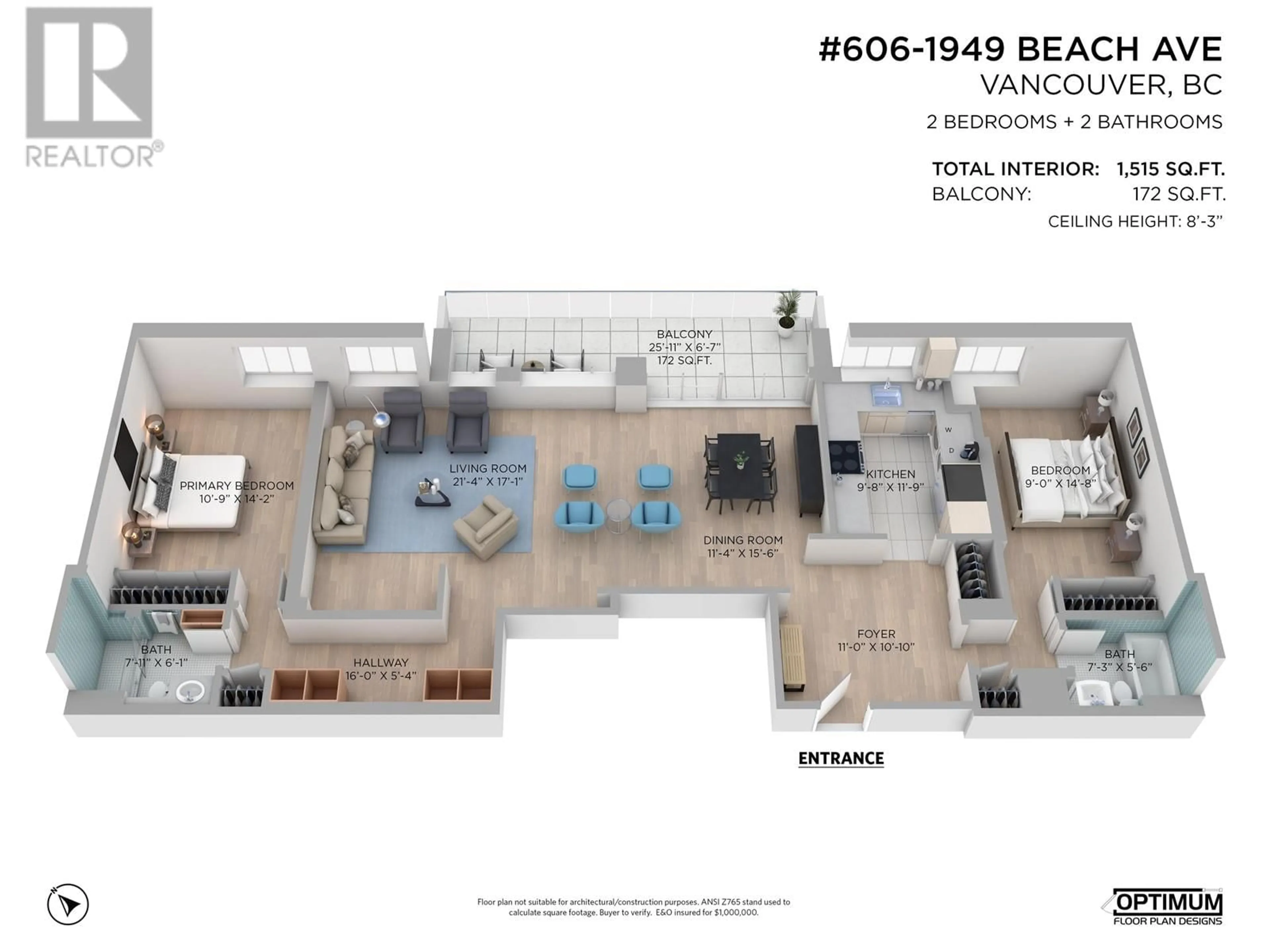 Floor plan for 606 - 1949 BEACH AVENUE, Vancouver British Columbia V6G1Z2