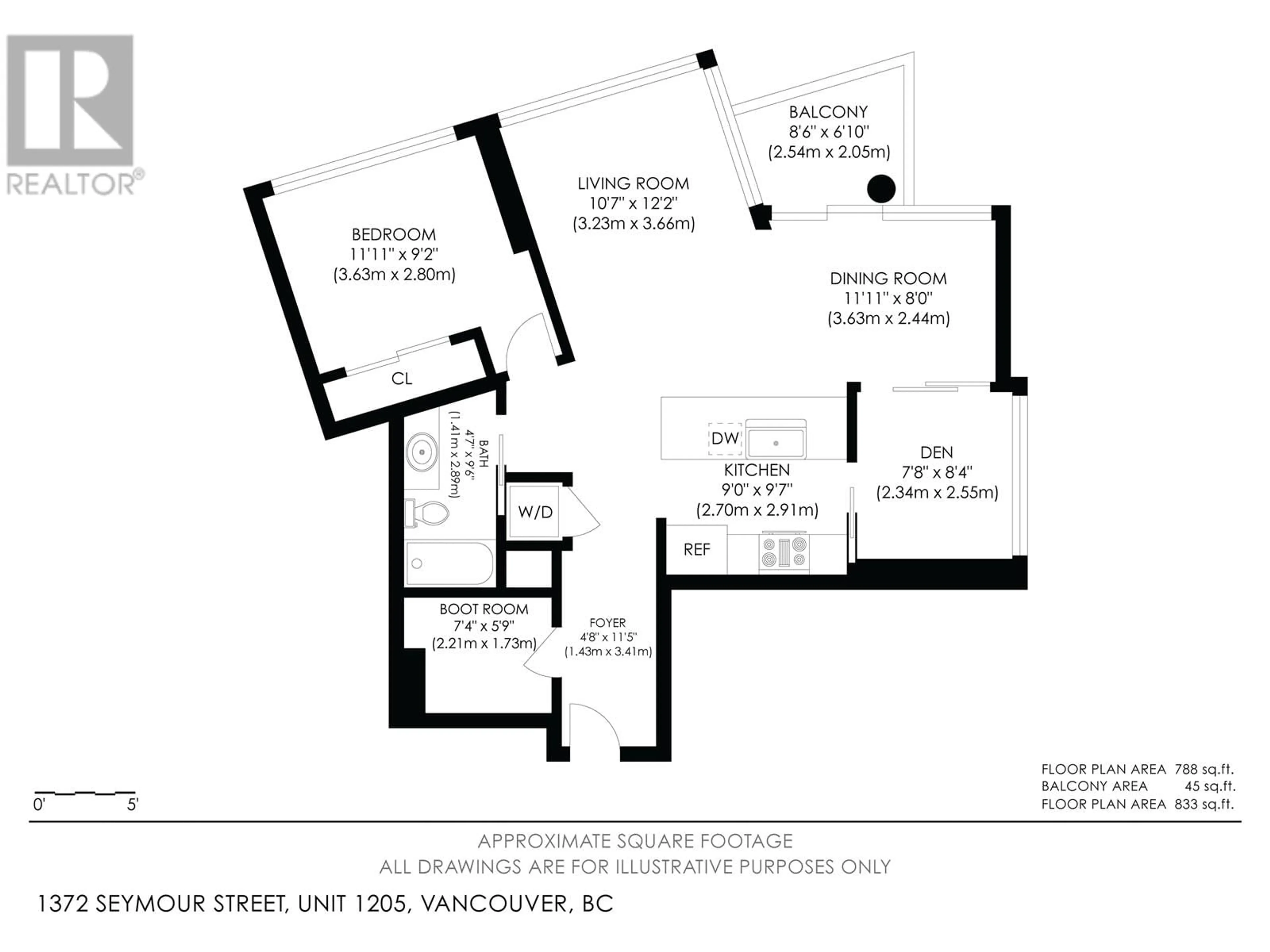 Floor plan for 1205 - 1372 SEYMOUR STREET, Vancouver British Columbia V6B0L1