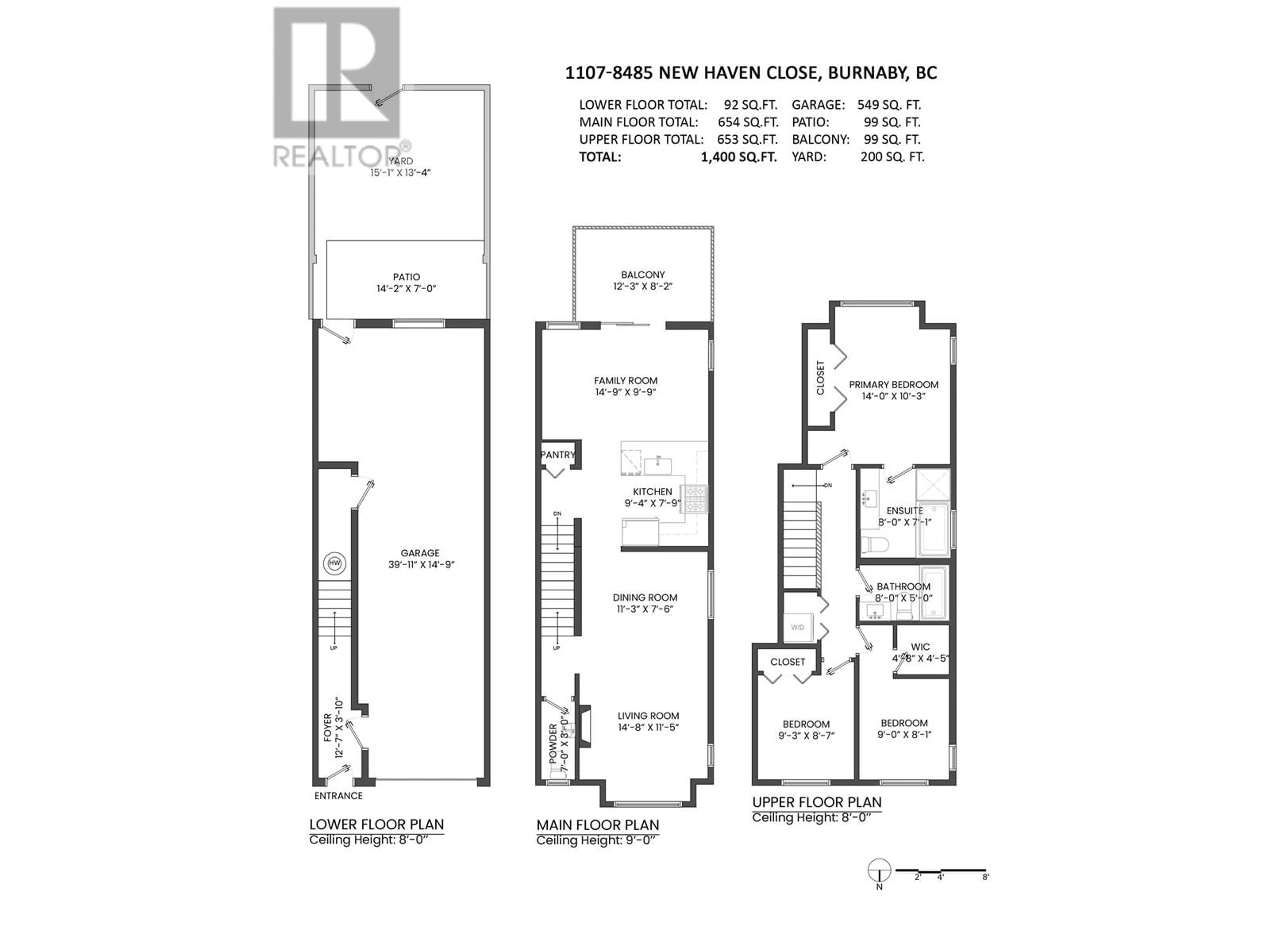 Floor plan for 1107 - 8485 NEW HAVEN CLOSE, Burnaby British Columbia V5J0B7