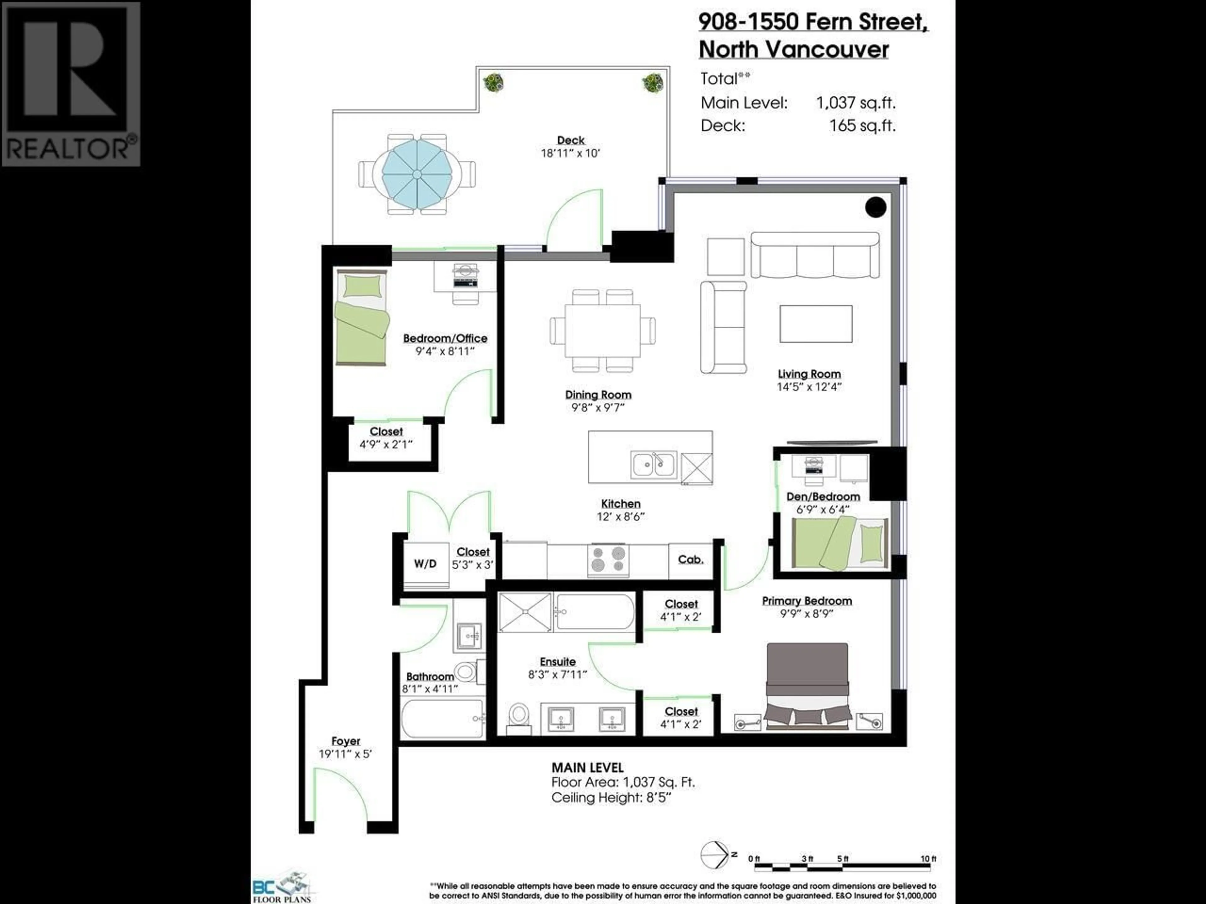 Floor plan for 908 - 1550 FERN STREET, North Vancouver British Columbia V7J0A9