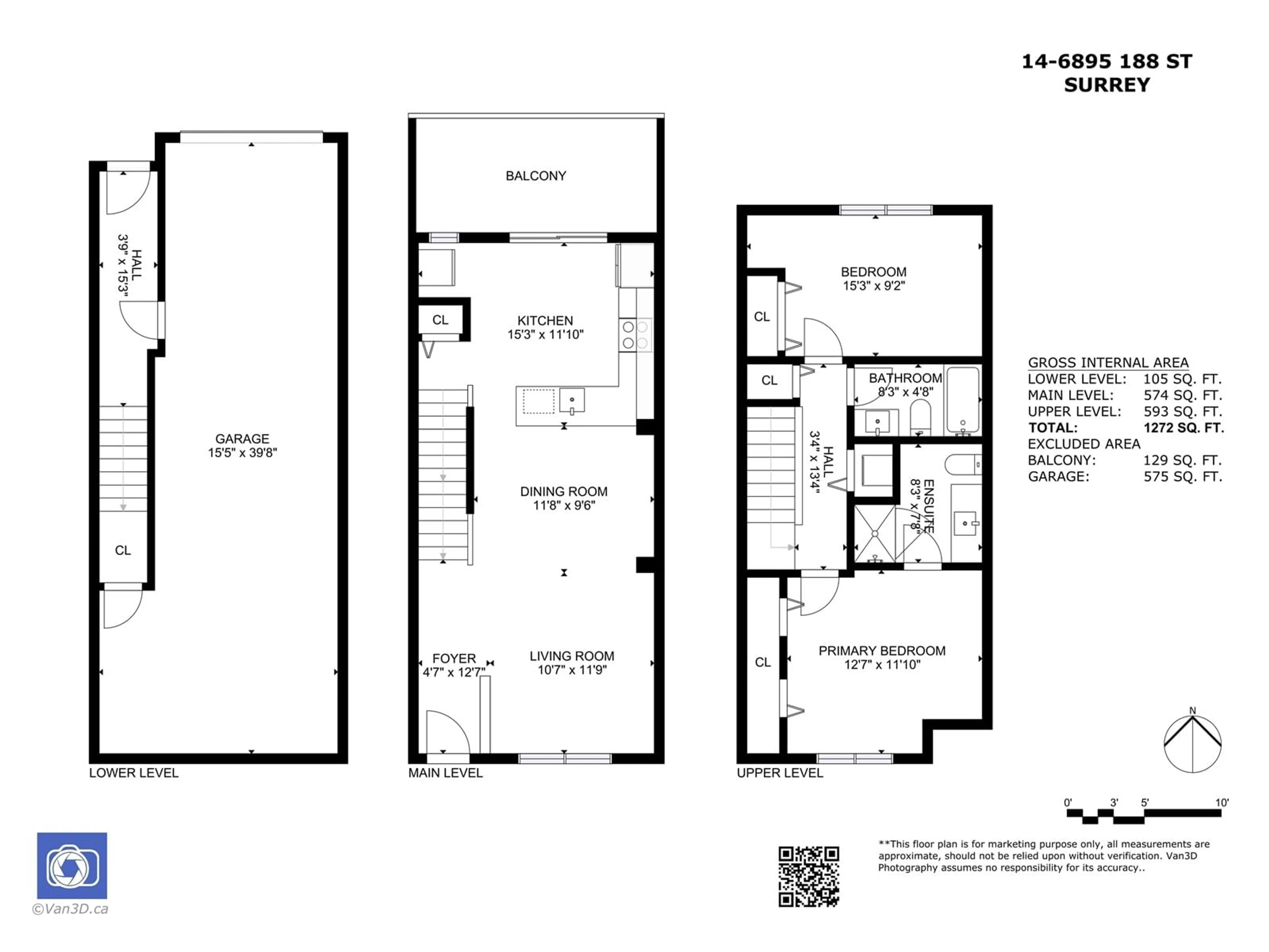 Floor plan for 14 - 6895 188, Surrey British Columbia V4N6M3
