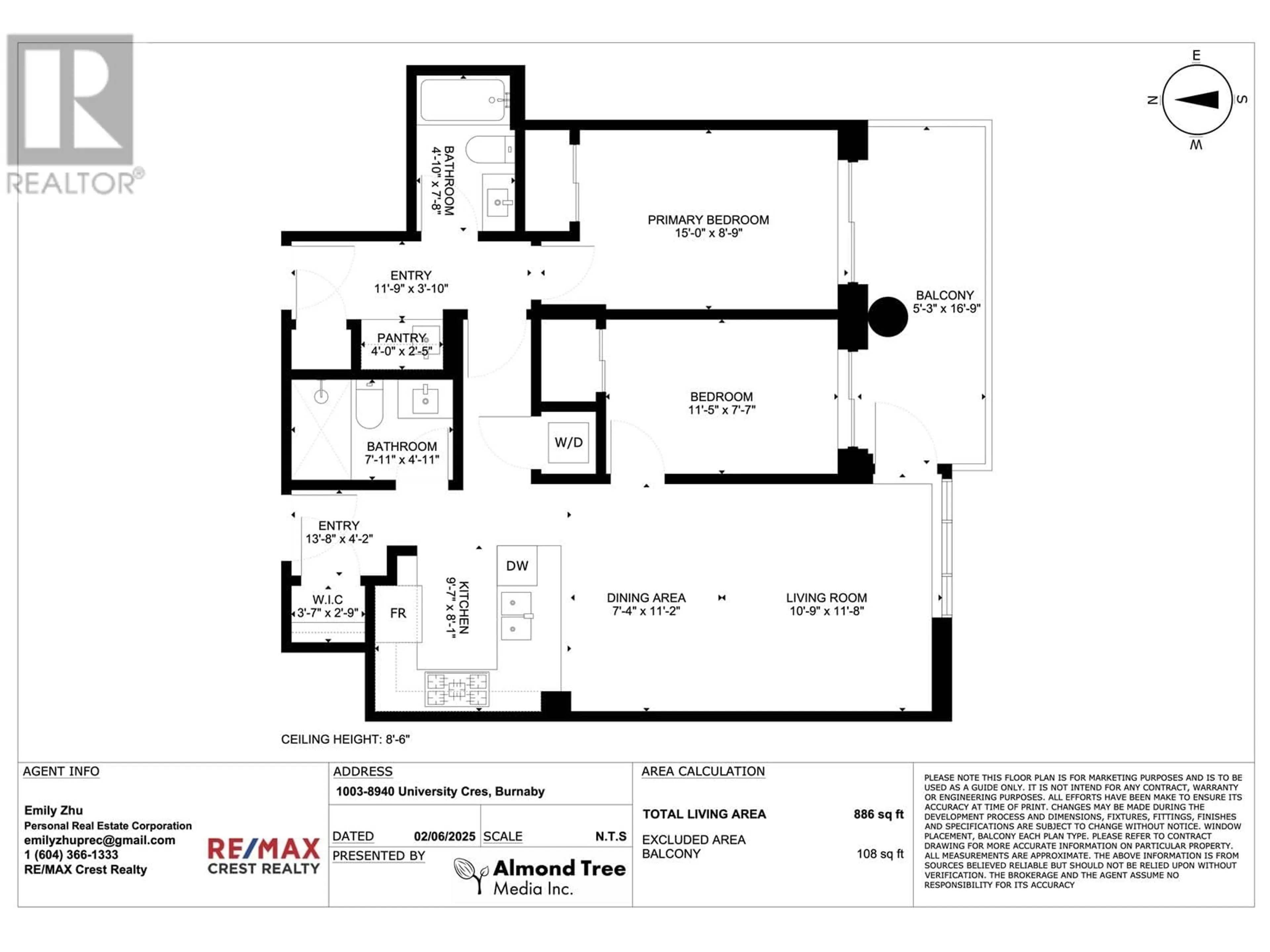Floor plan for 1003 - 8940 UNIVERSITY CRESCENT, Burnaby British Columbia V5A4Y8