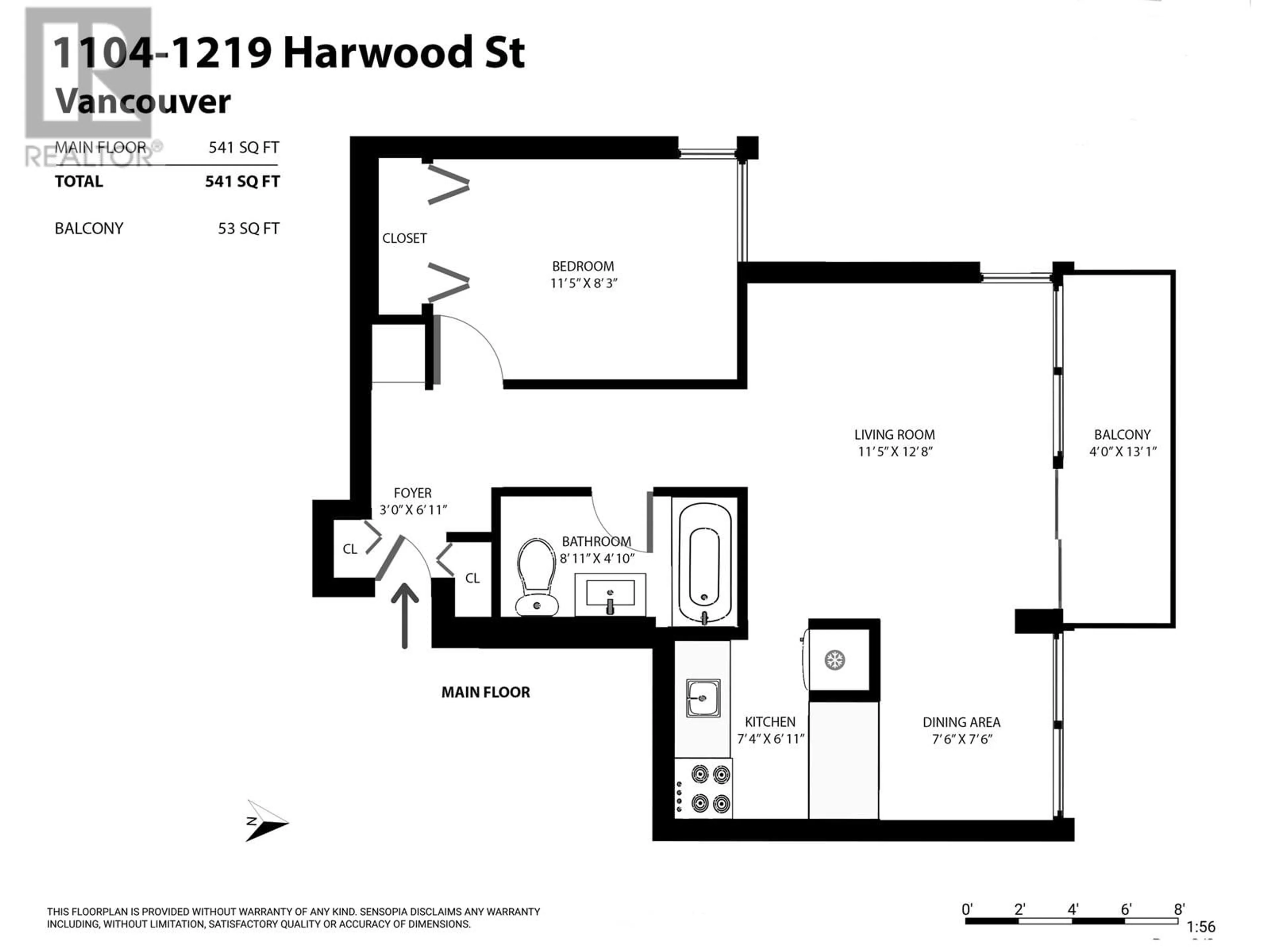 Floor plan for 1104 - 1219 HARWOOD STREET, Vancouver British Columbia V6E1S5