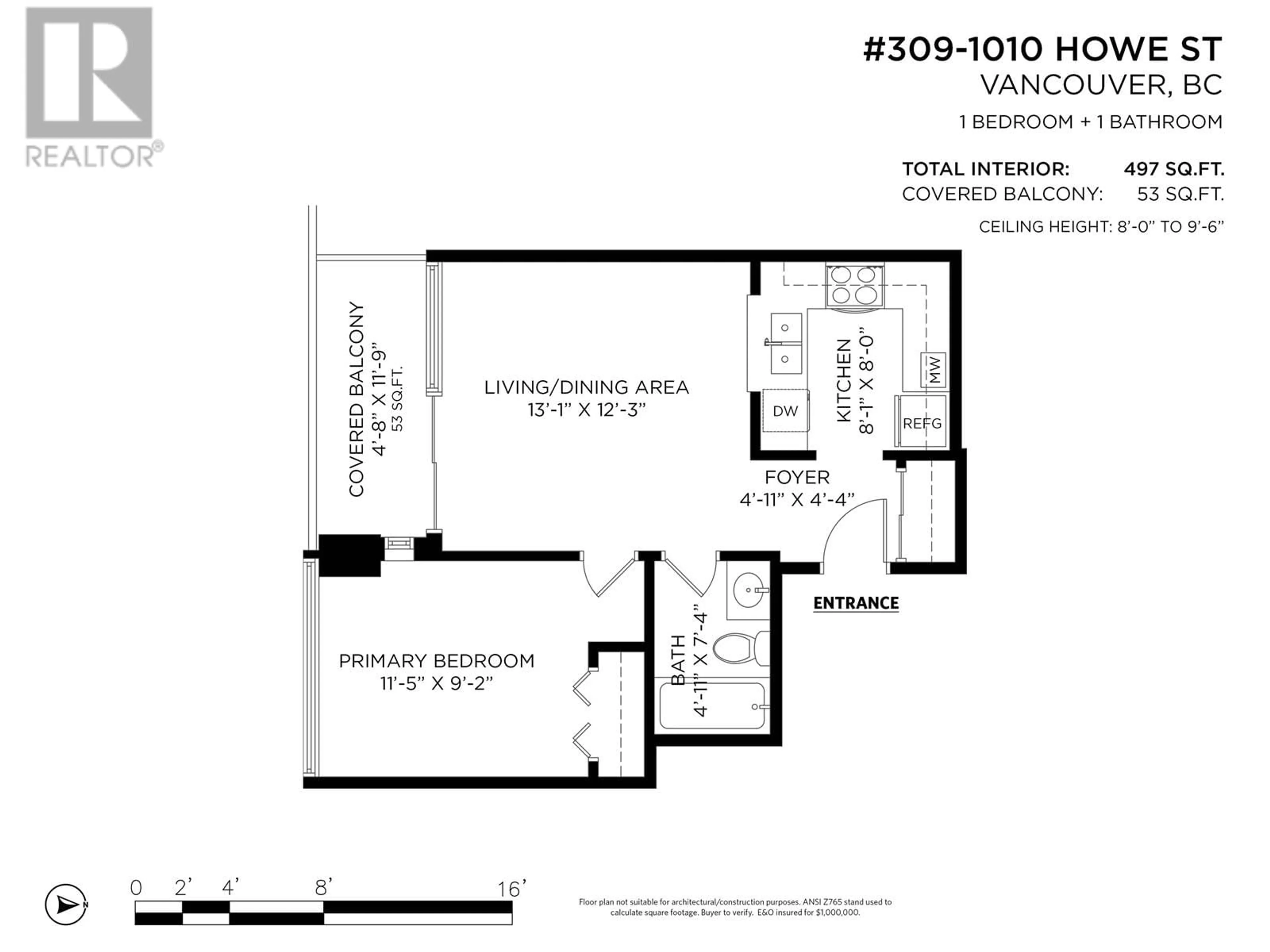 Floor plan for 309 - 1010 HOWE STREET, Vancouver British Columbia V6Z1P5