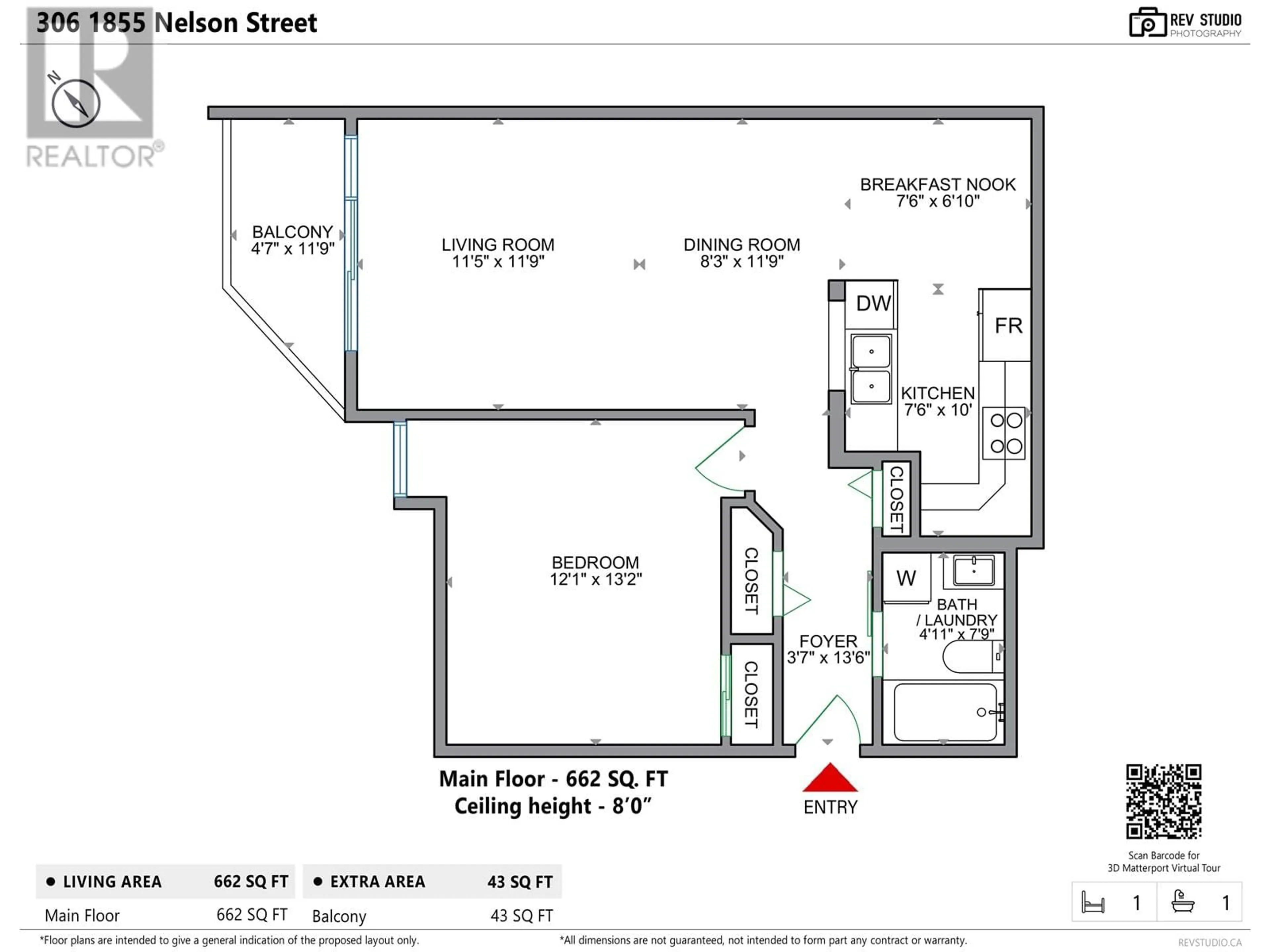 Floor plan for 306 - 1855 NELSON STREET, Vancouver British Columbia V6G1M9