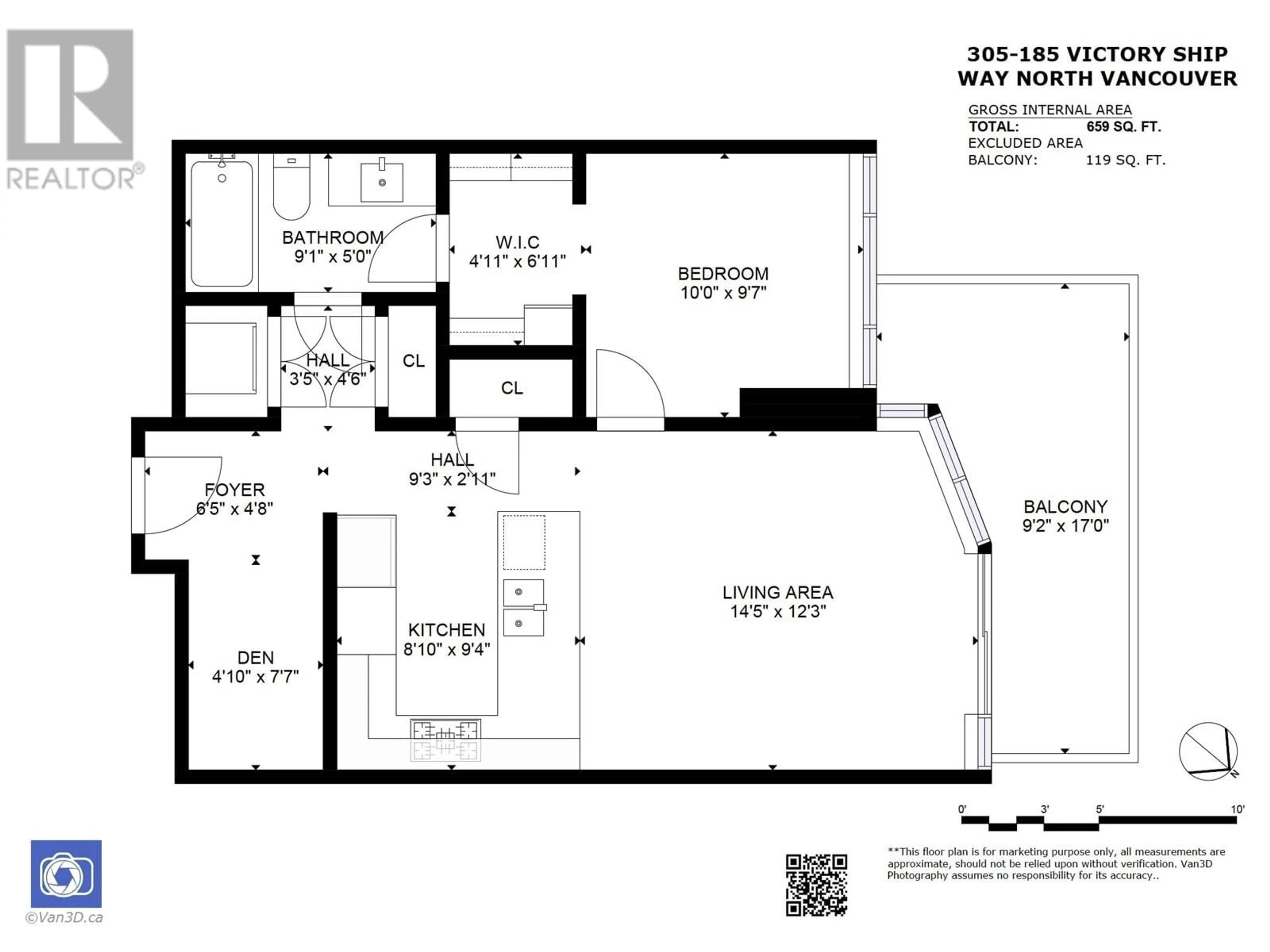 Floor plan for 305 - 185 VICTORY SHIP WAY, North Vancouver British Columbia V7L0G2
