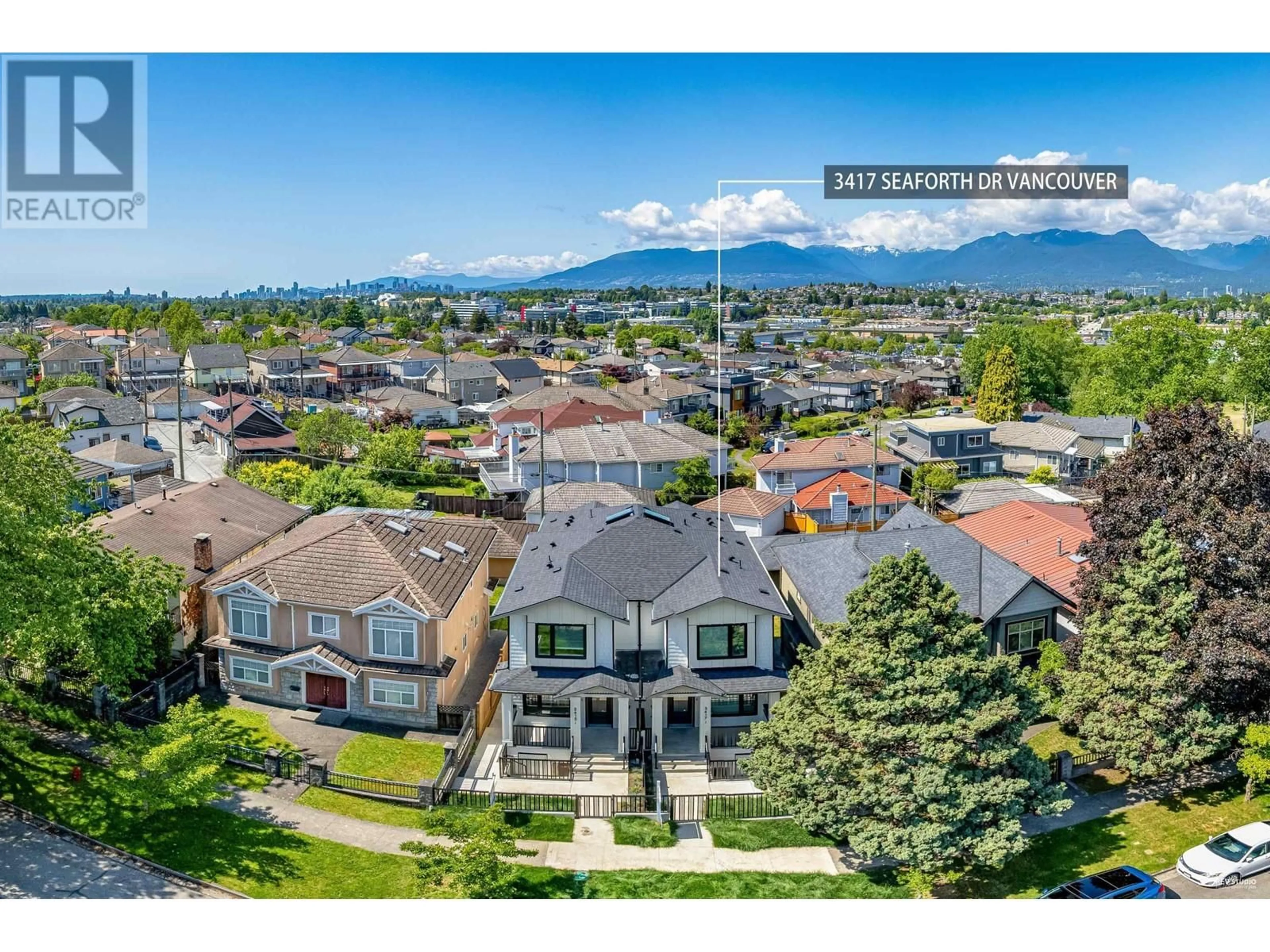 A pic from outside/outdoor area/front of a property/back of a property/a pic from drone, mountain view for 3417 SEAFORTH DRIVE, Vancouver British Columbia V5M4C6