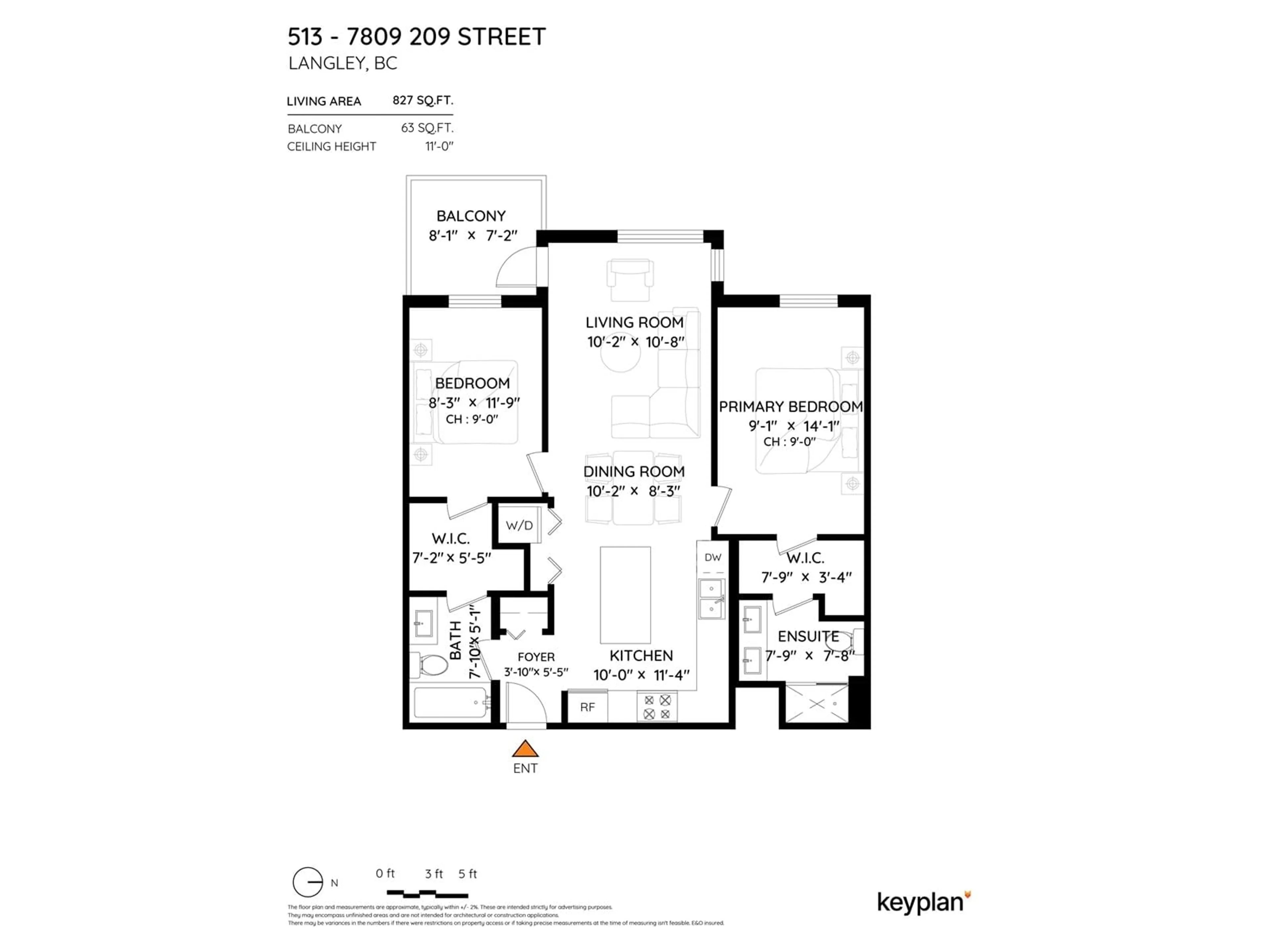 Floor plan for 513 - 7809 209, Langley British Columbia V2Y3N6