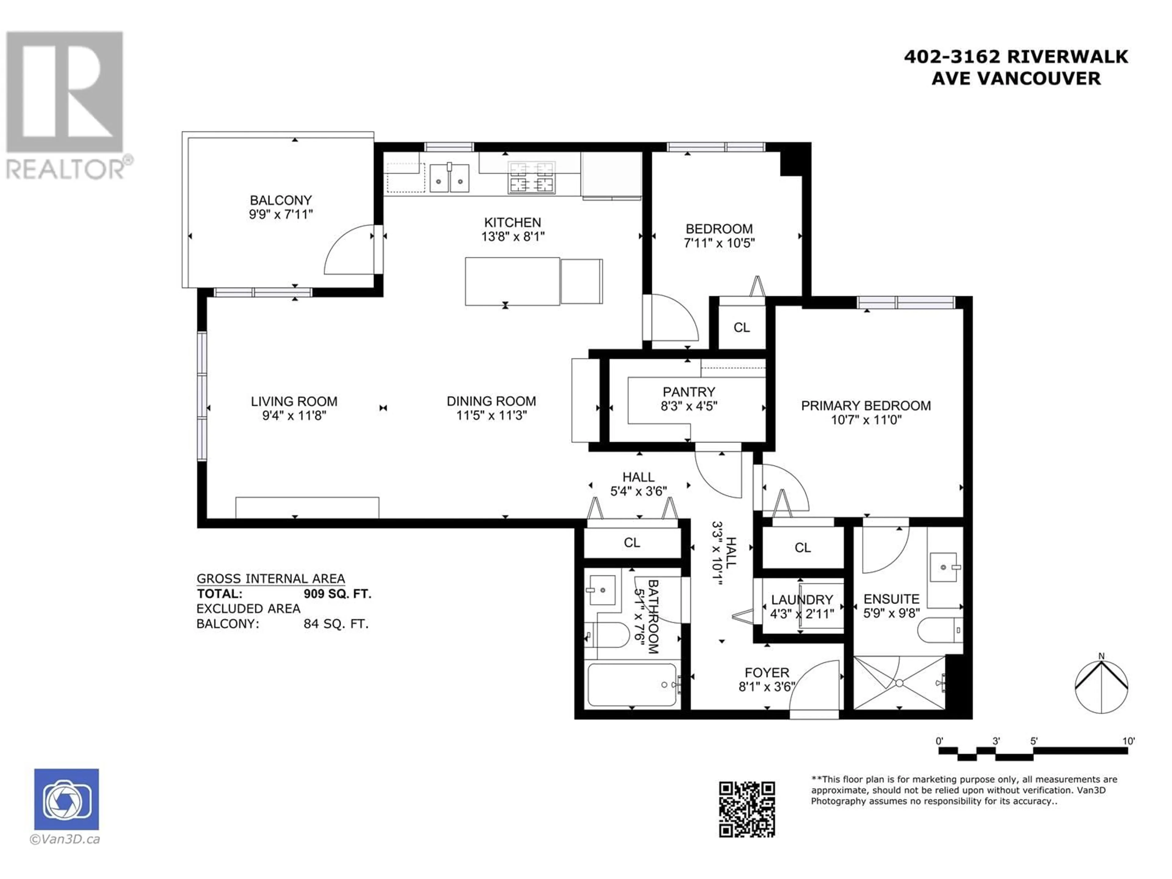 Floor plan for 402 - 3162 RIVERWALK AVENUE, Vancouver British Columbia V5S0B7