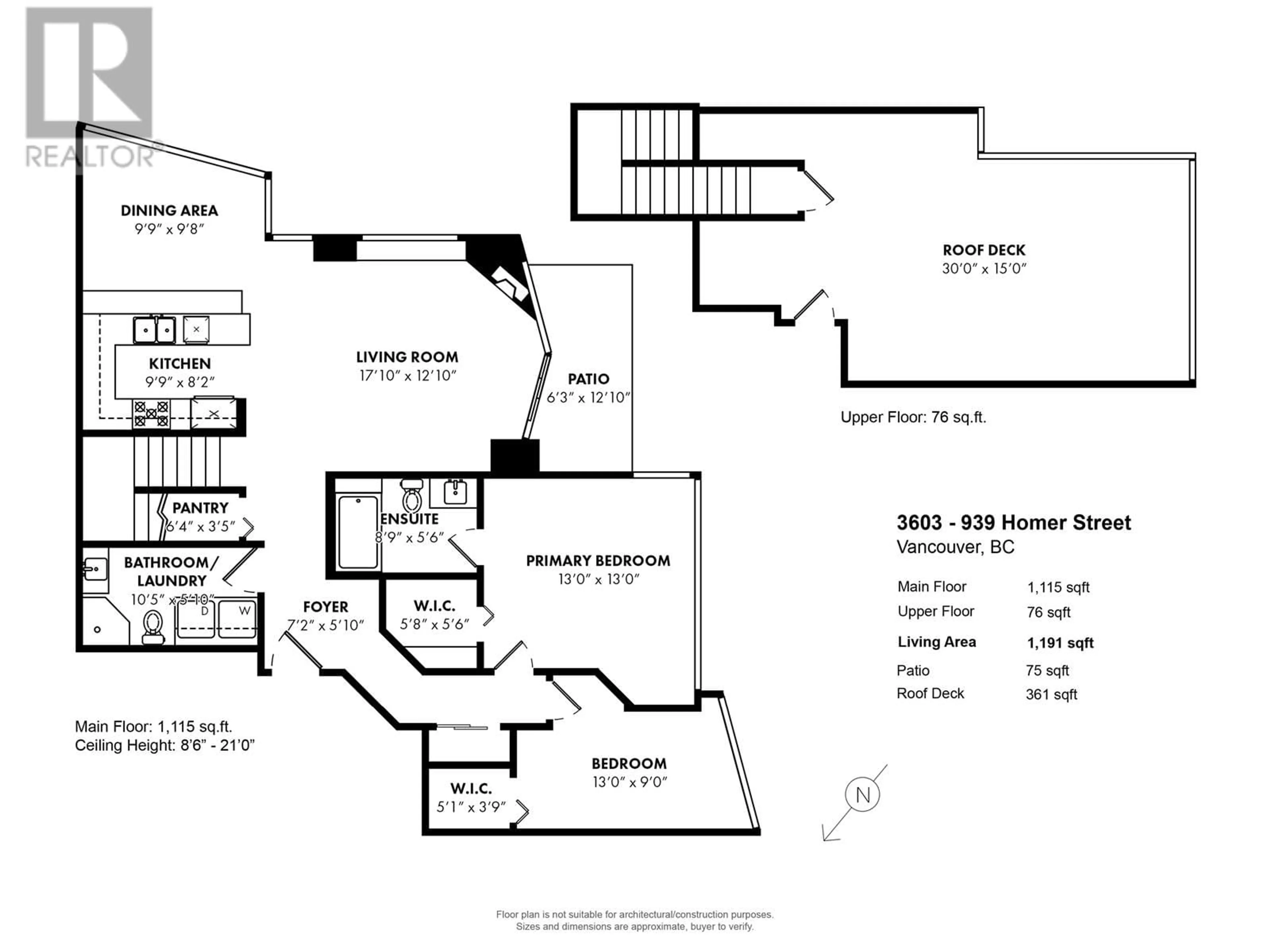 Floor plan for 3603 - 939 HOMER STREET, Vancouver British Columbia V6B2W6