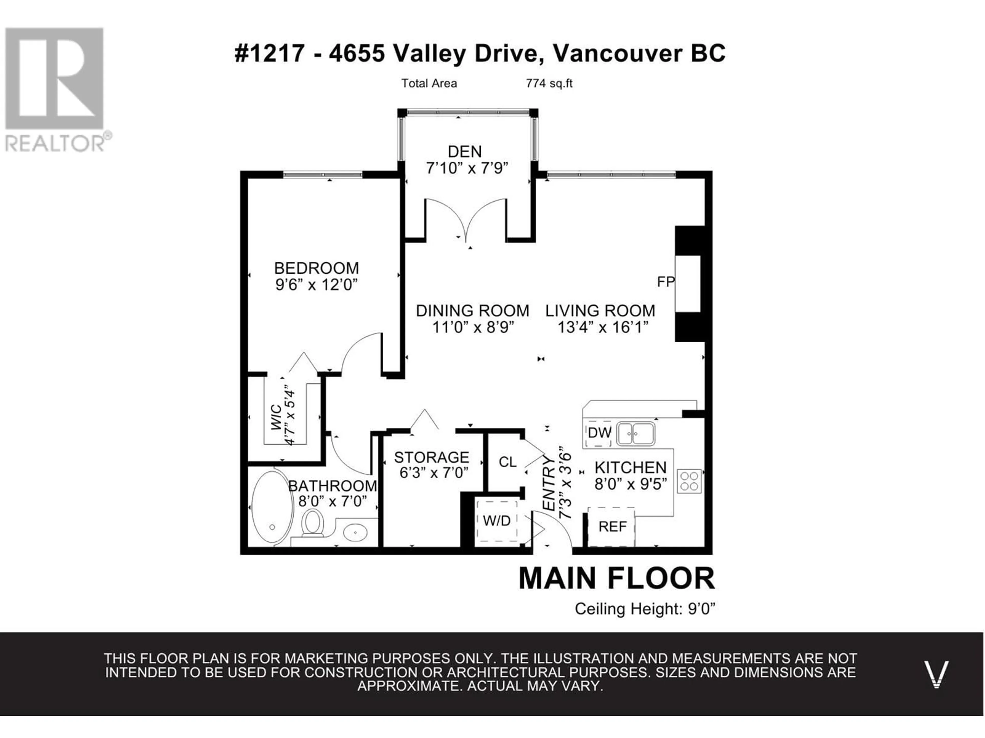 Floor plan for 1217 - 4655 VALLEY DRIVE, Vancouver British Columbia V6J5L7