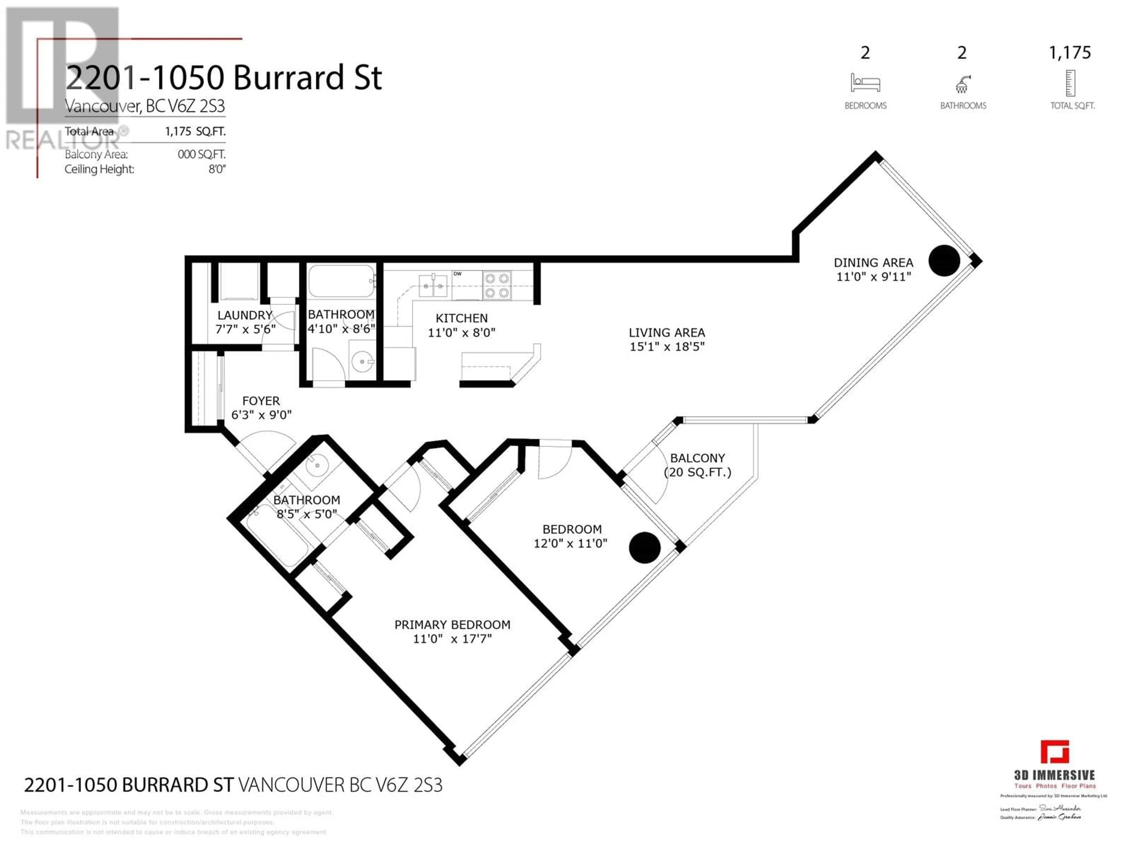 Floor plan for 2201 - 1050 BURRARD STREET, Vancouver British Columbia V6Z2S3