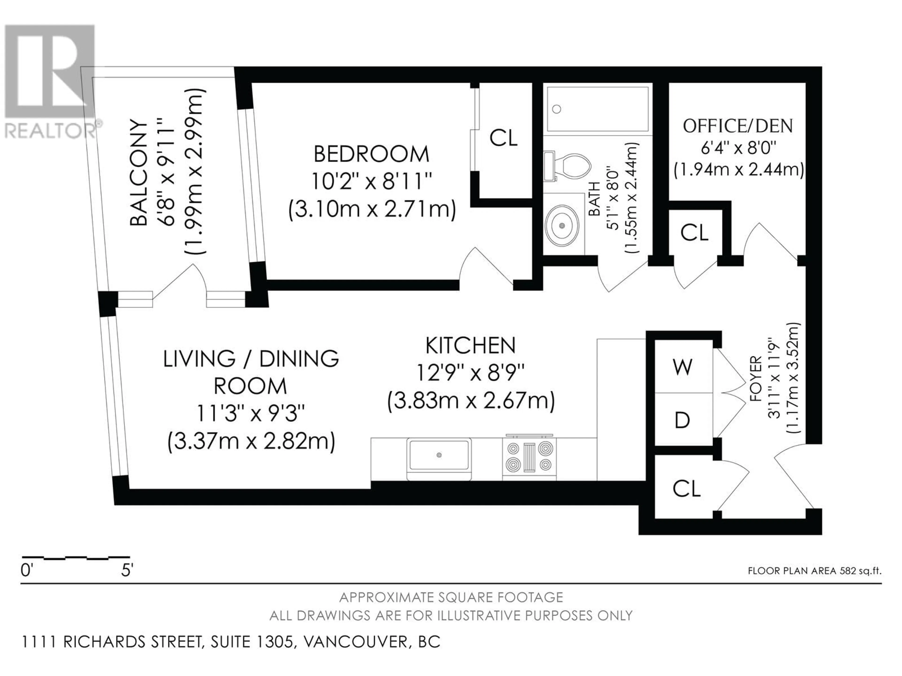 Floor plan for 1305 - 1111 RICHARDS STREET, Vancouver British Columbia V6B0S3
