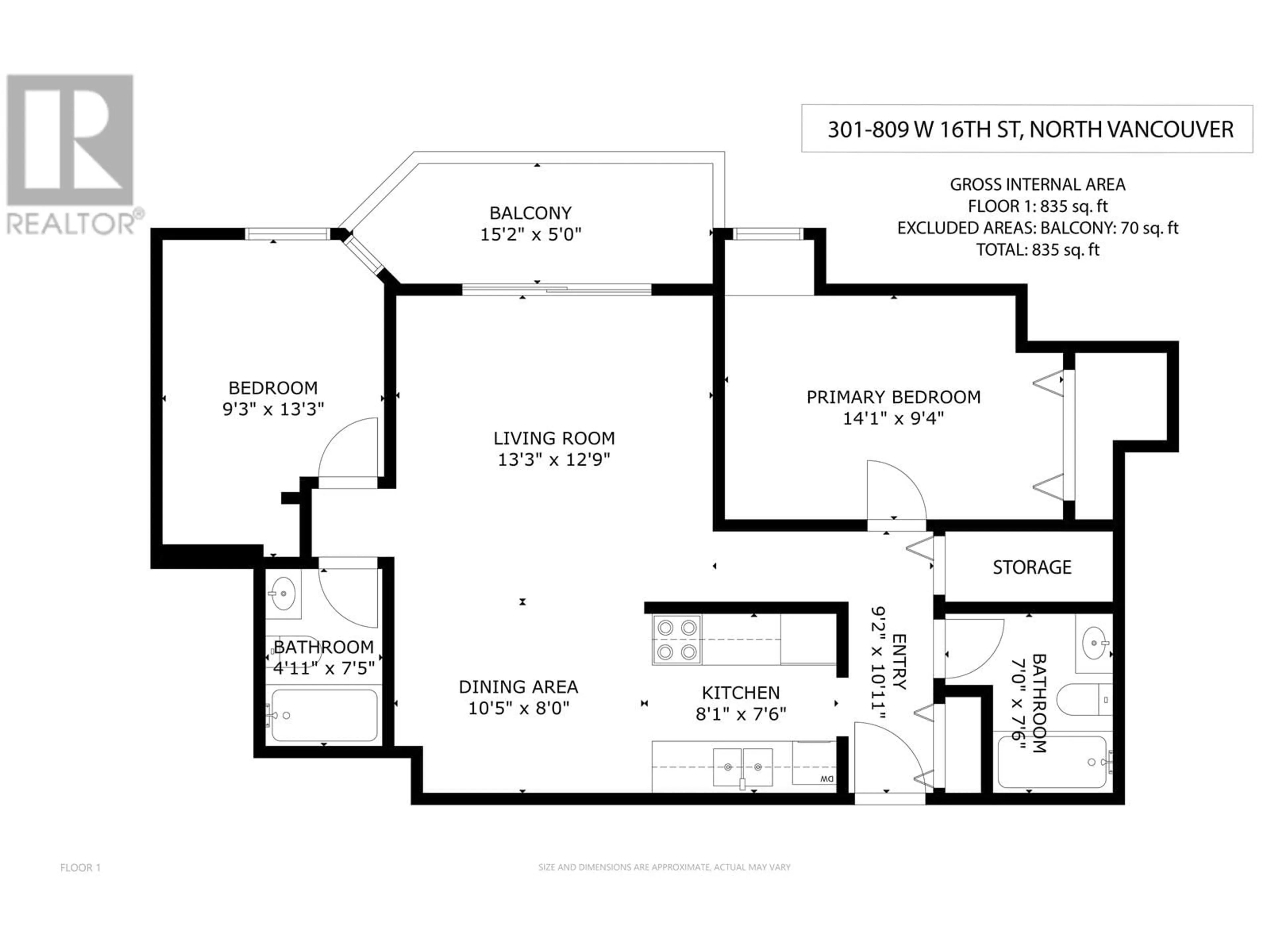 Floor plan for 301 - 809 16TH STREET, North Vancouver British Columbia V7P1R2