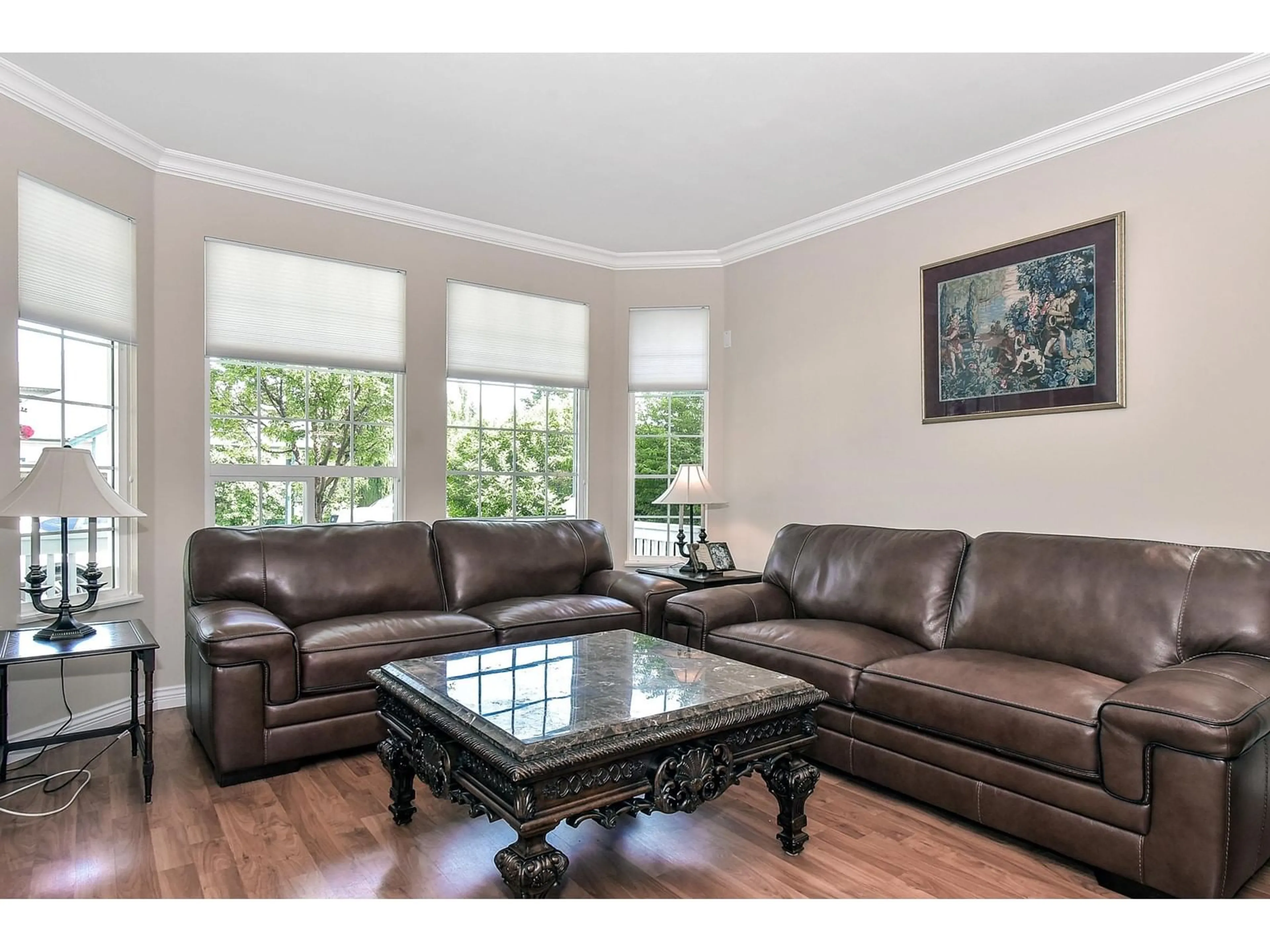 Living room with furniture, wood/laminate floor for 6459 186, Langley British Columbia V3S8S6