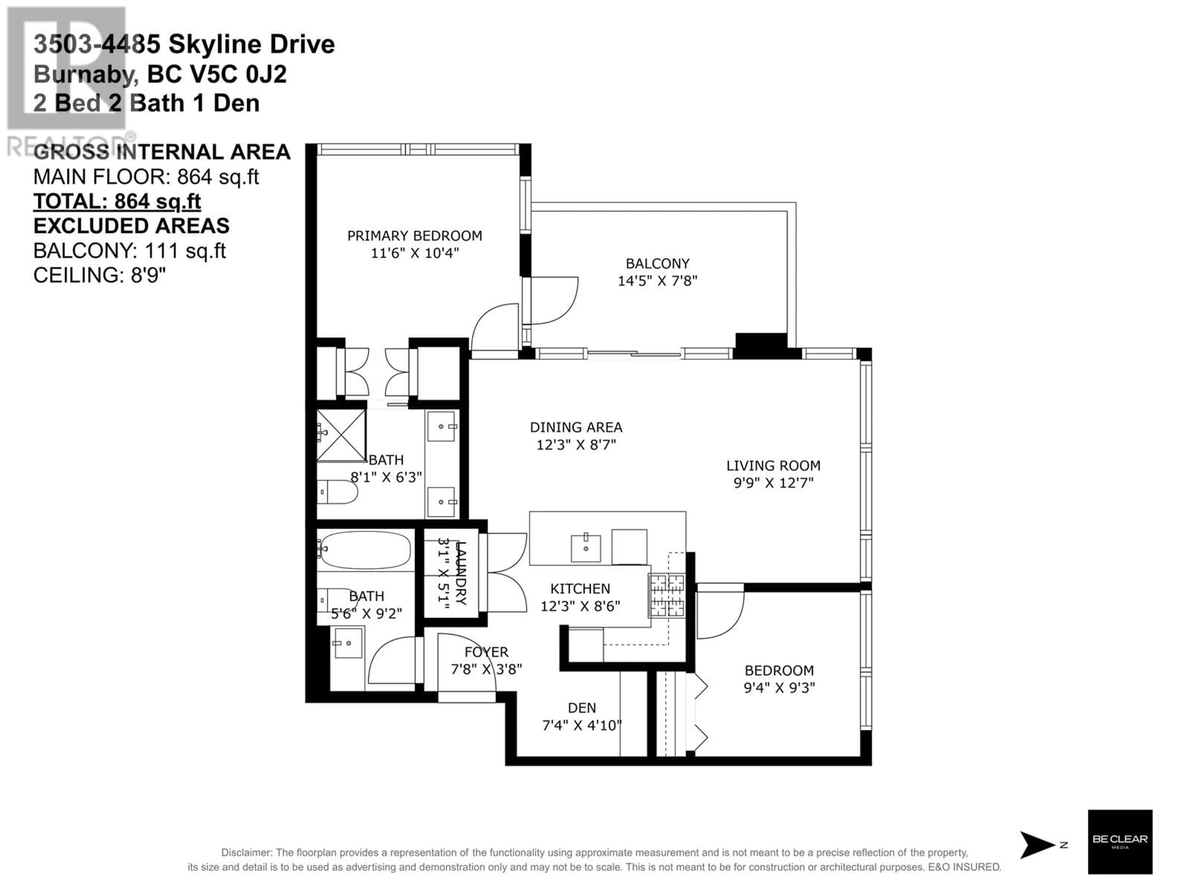 Floor plan for 3503 - 4485 SKYLINE DRIVE, Burnaby British Columbia V5C0J2