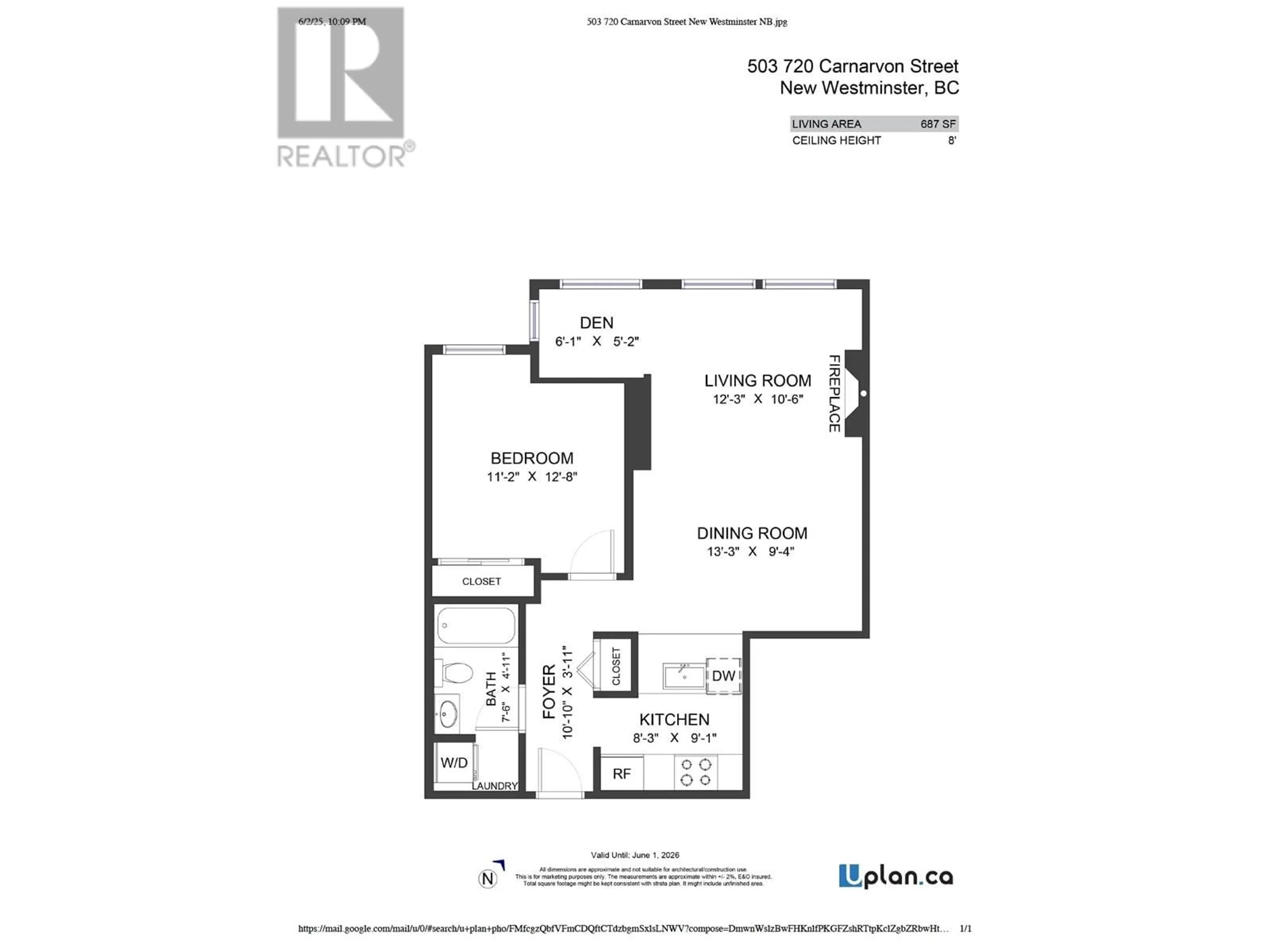 Floor plan for 503 - 720 CARNARVON STREET, New Westminster British Columbia V3M6S2