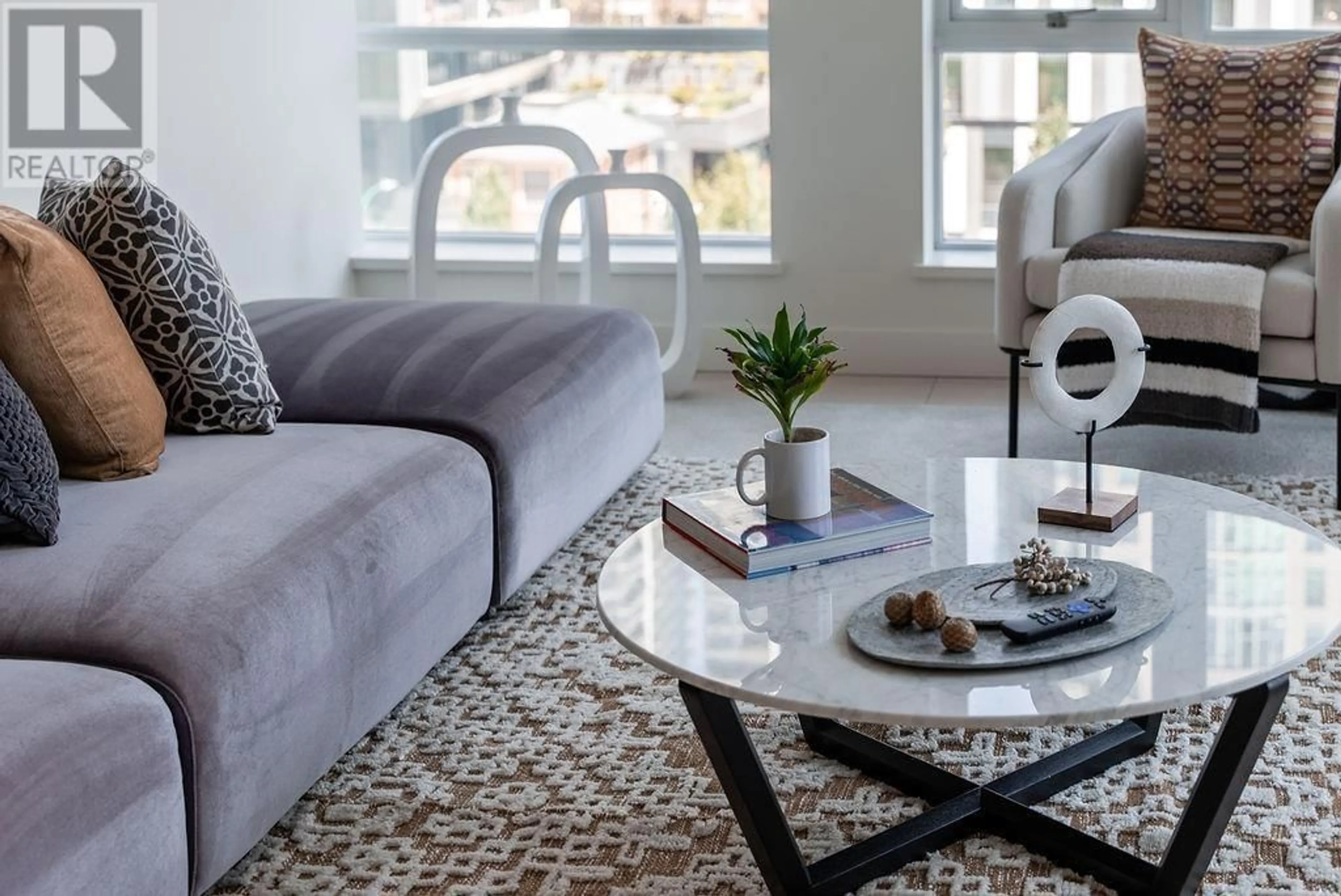 Living room with furniture, carpet floor for 802 - 1455 HOWE STREET, Vancouver British Columbia V6Z1C2