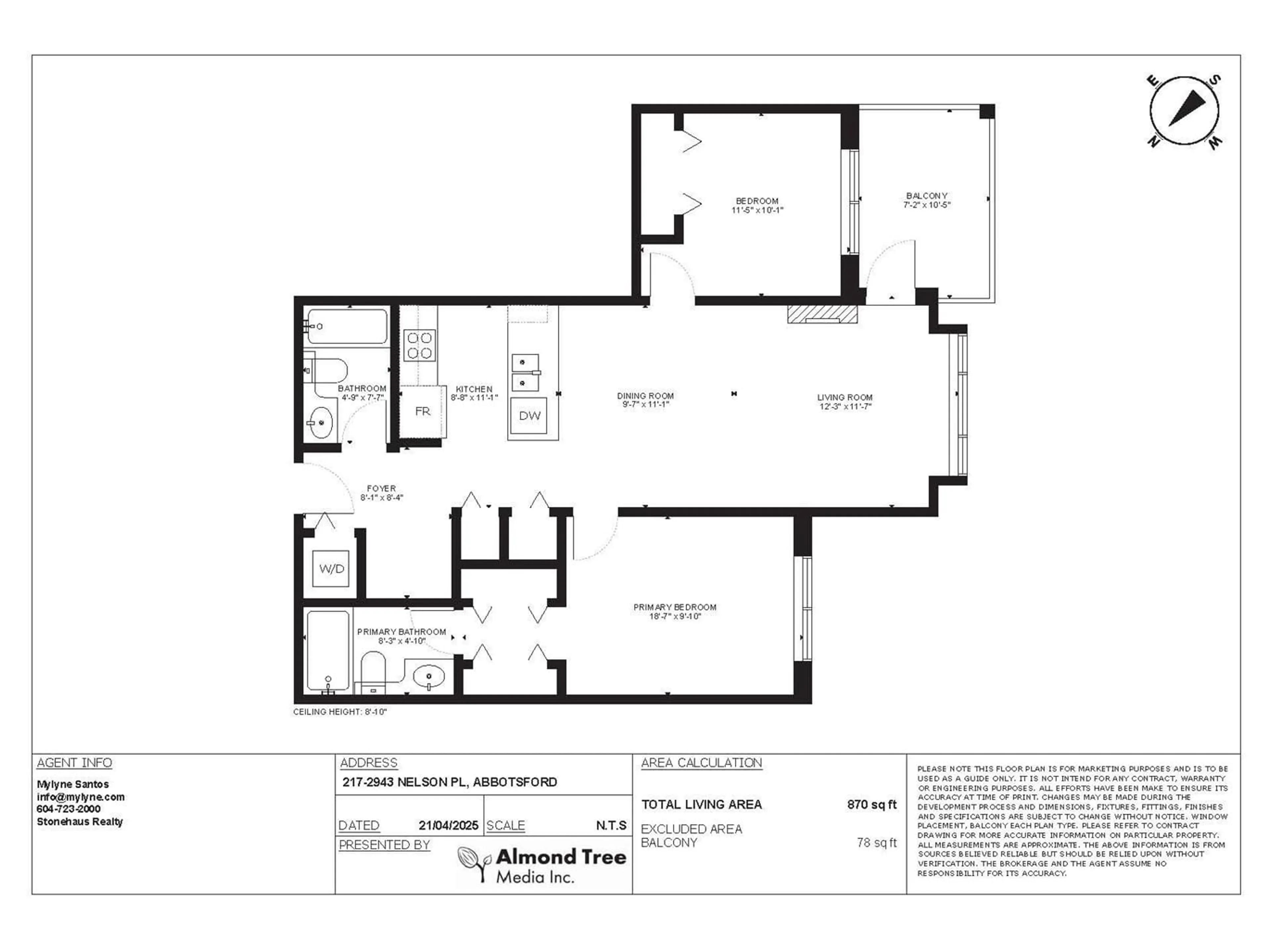 Floor plan for 217 - 2943 NELSON, Abbotsford British Columbia V2S0C8