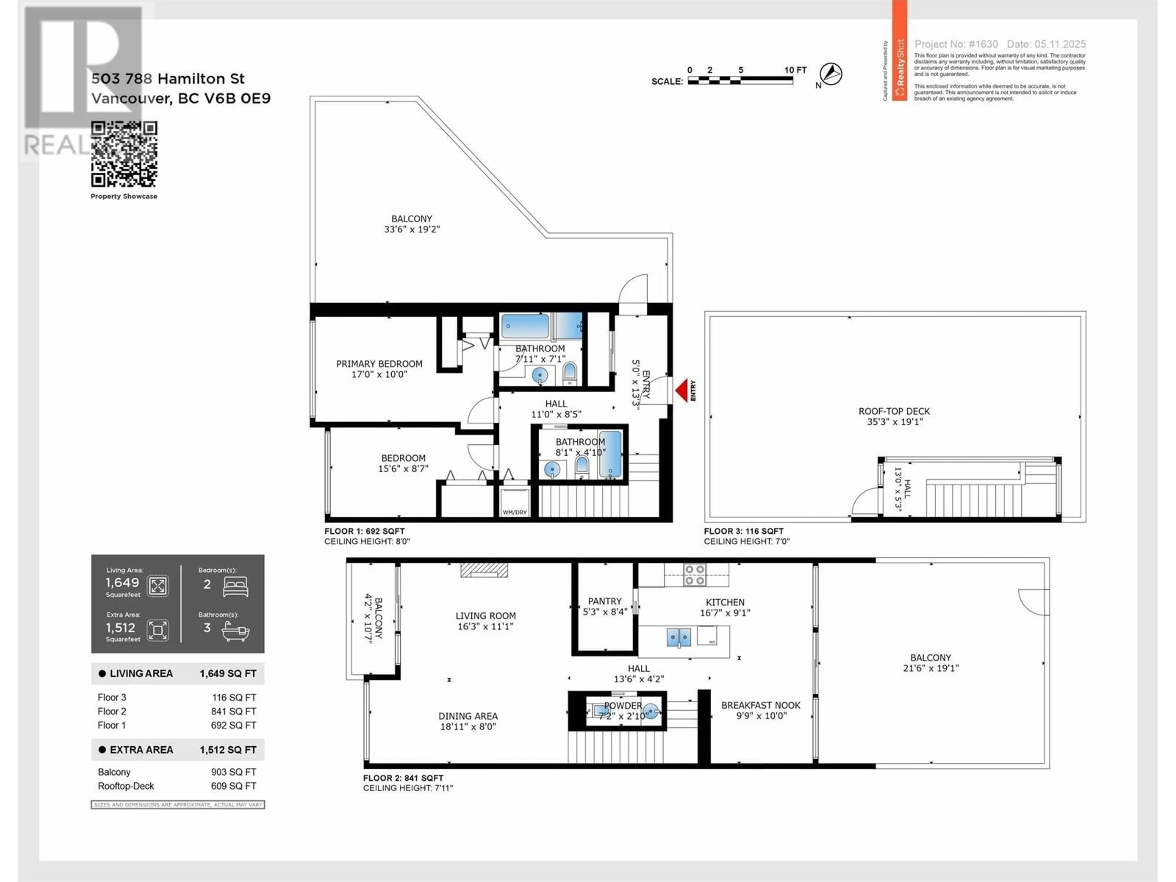 Floor plan for 503 - 788 HAMILTON STREET, Vancouver British Columbia V6B0E9