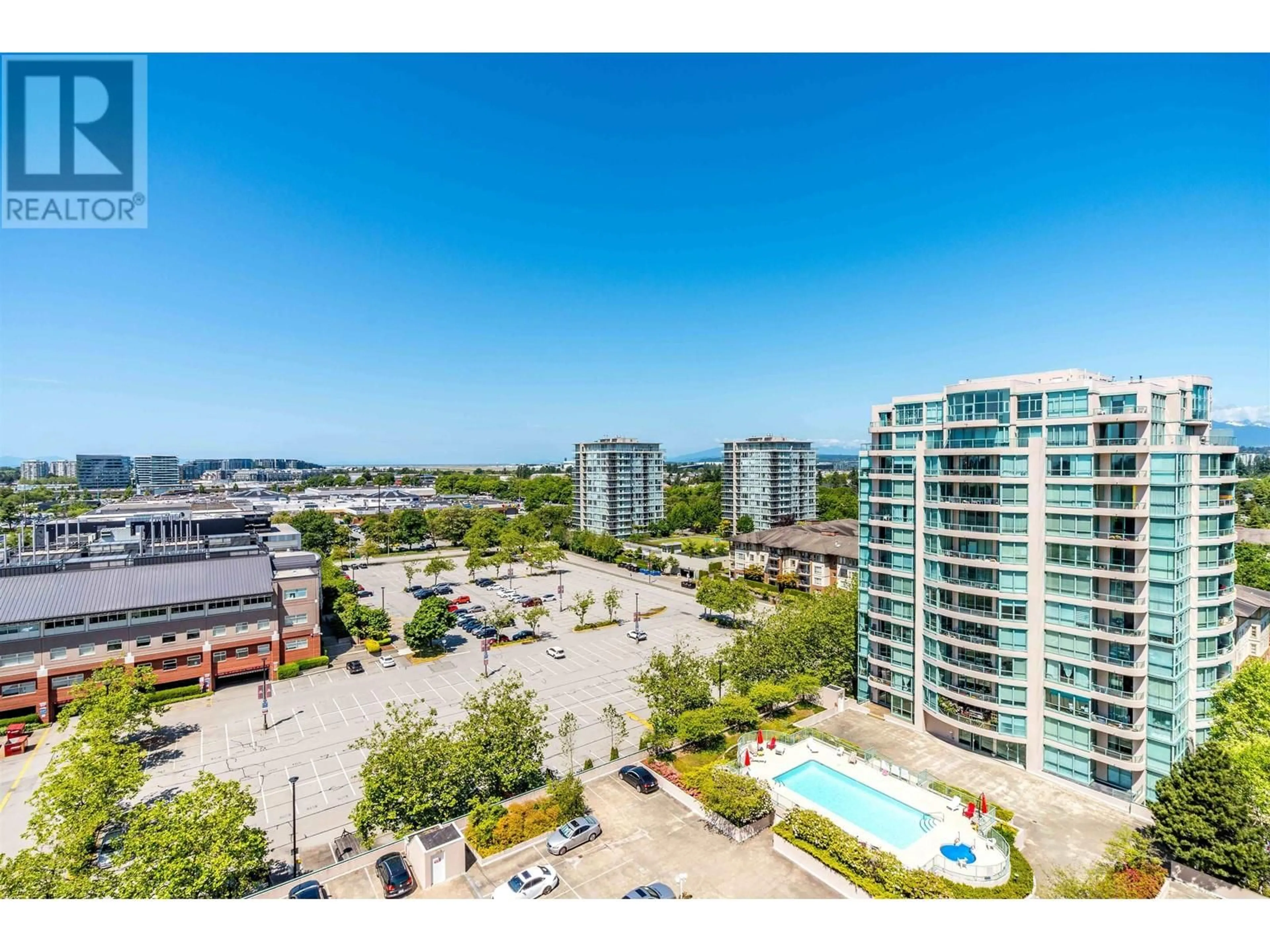 A pic from outside/outdoor area/front of a property/back of a property/a pic from drone, city buildings view from balcony for 1505 - 8831 LANSDOWNE ROAD, Richmond British Columbia V6X3T5