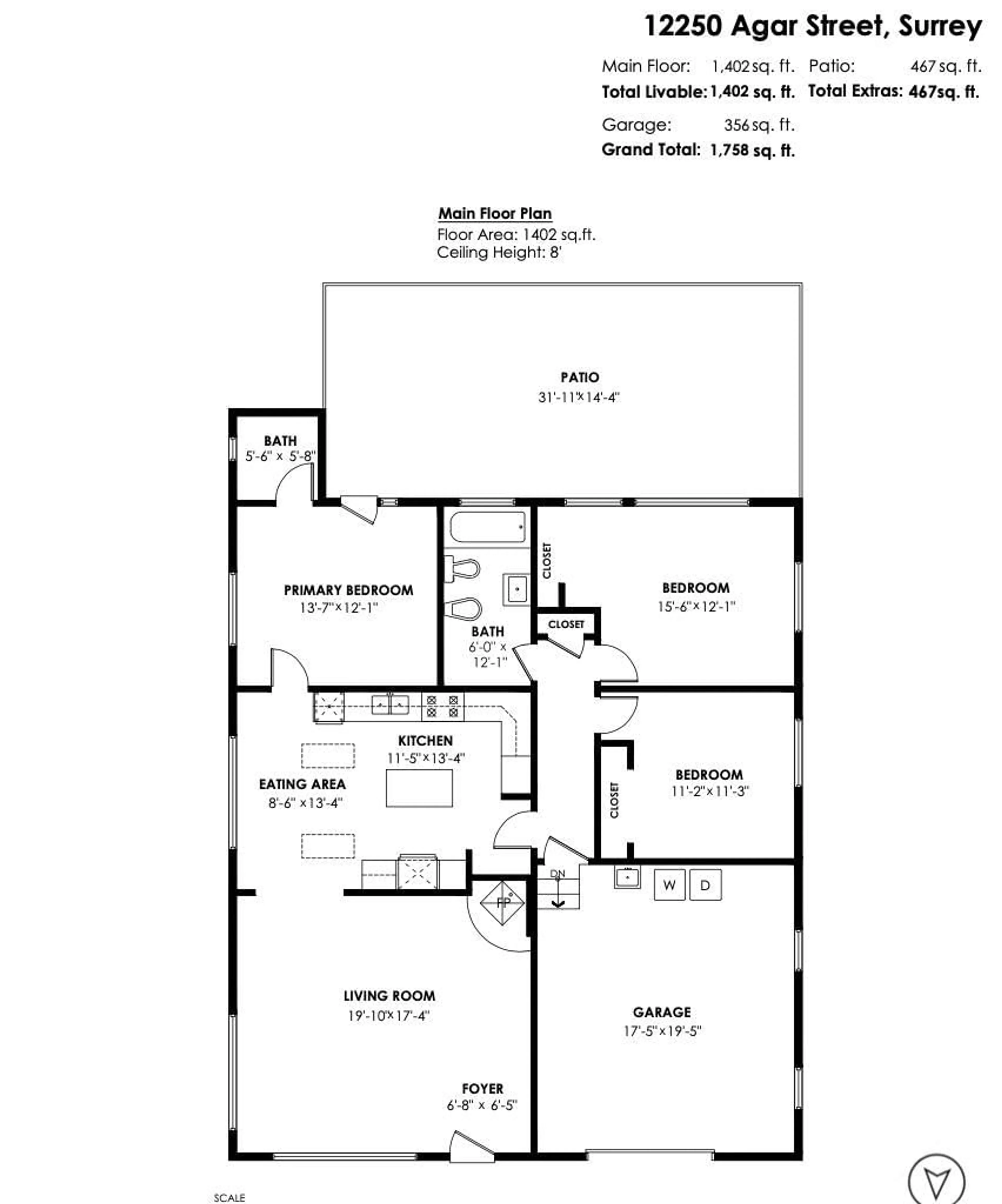 Floor plan for 12250 AGAR, Surrey British Columbia V4A3C2
